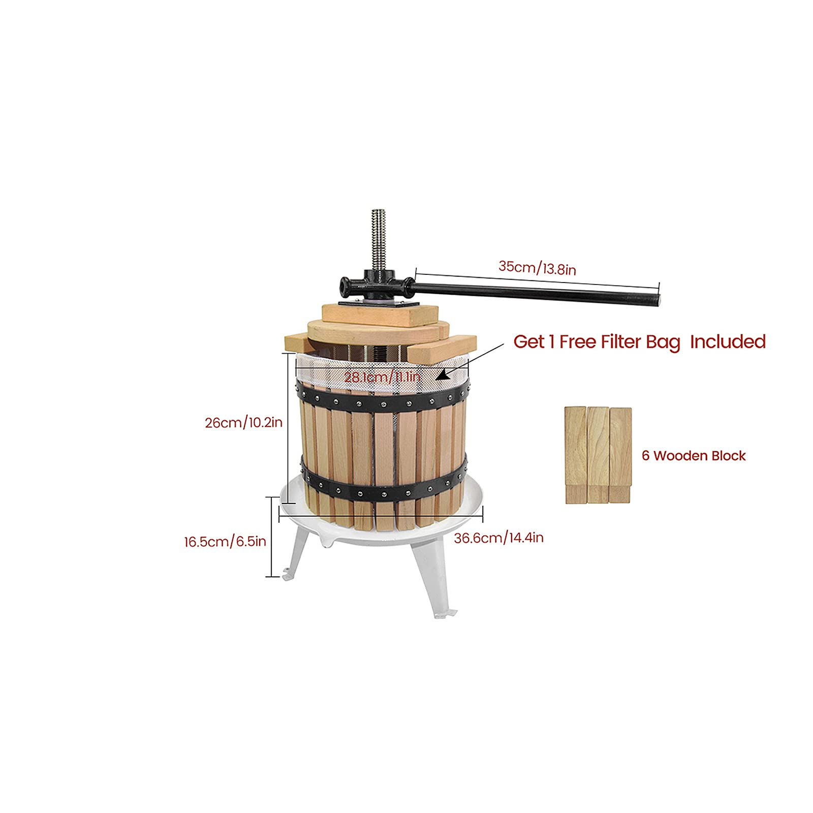 Premium 3.17 Gallon Apple Cider Press with Fruit Crusher & Stand - Heavy Duty Wine Making Kit for Fresh Juice, Hard Cider & Home Brewing - Perfect for Orchards, Homesteads & DIY Enthusiasts