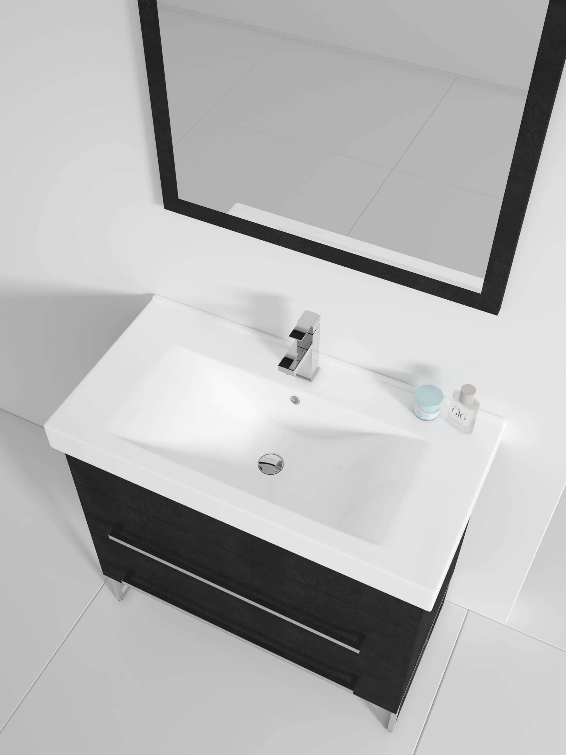 Modern Black Marble 36 Inch Bathroom Vanity Set with Chrome Hardware & Vitreous China Sink Top - Luxury Bathroom Fixture for Master Bath or Guest Bath Remodel