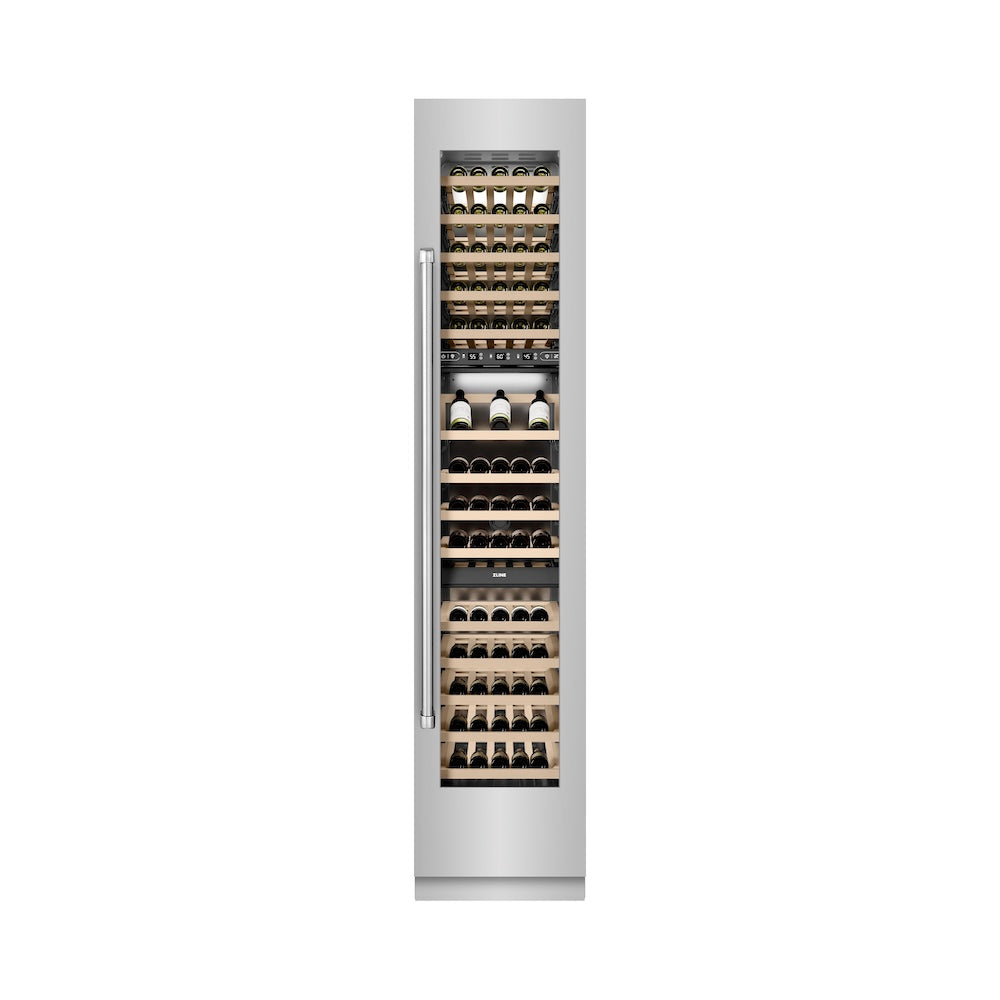 ZLINE 18 Inch 9.0 cu ft Triple Zone 68 Bottle Right Hinge Stainless Steel Column Wine Cooler - Perfect for Home Bars, Wine Cellars & Entertaining (RCWVR 304 18)