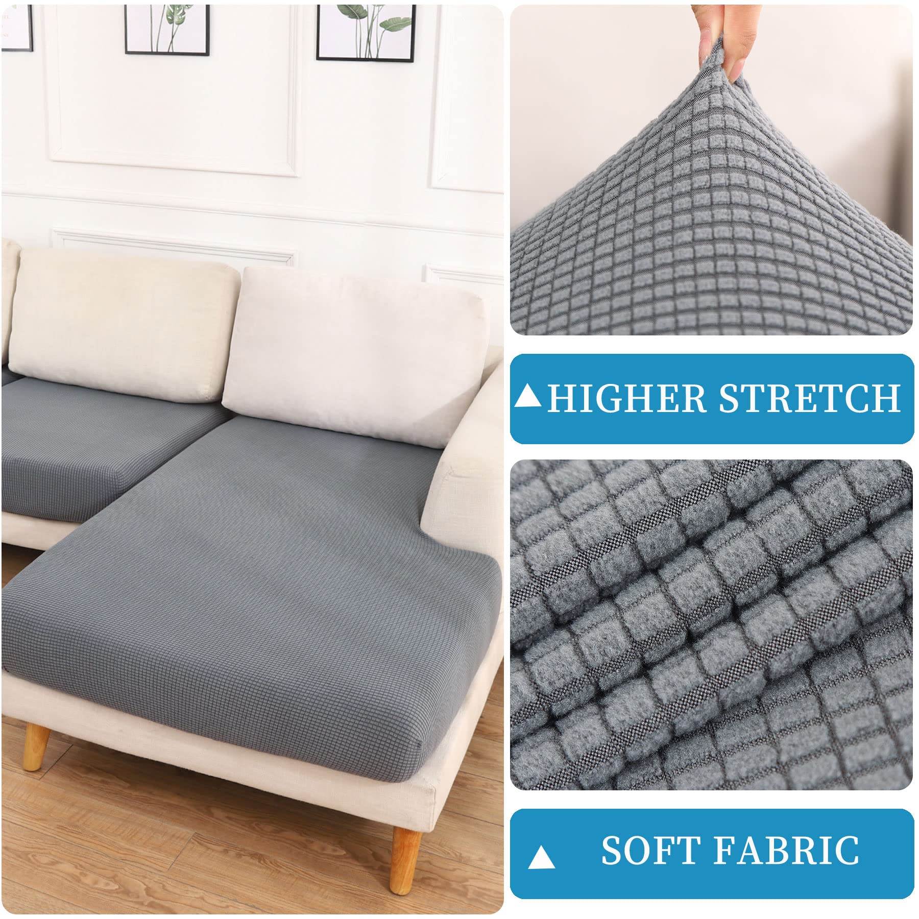 MINJIATEX L-Shaped 3-Piece Stretch Sectional Sofa Cover - Washable Furniture Protector for Pets & Dogs, Fits 2 Seater + Chaise (Grey) - Perfect for Living Room, Family Room & Pet-Friendly Homes