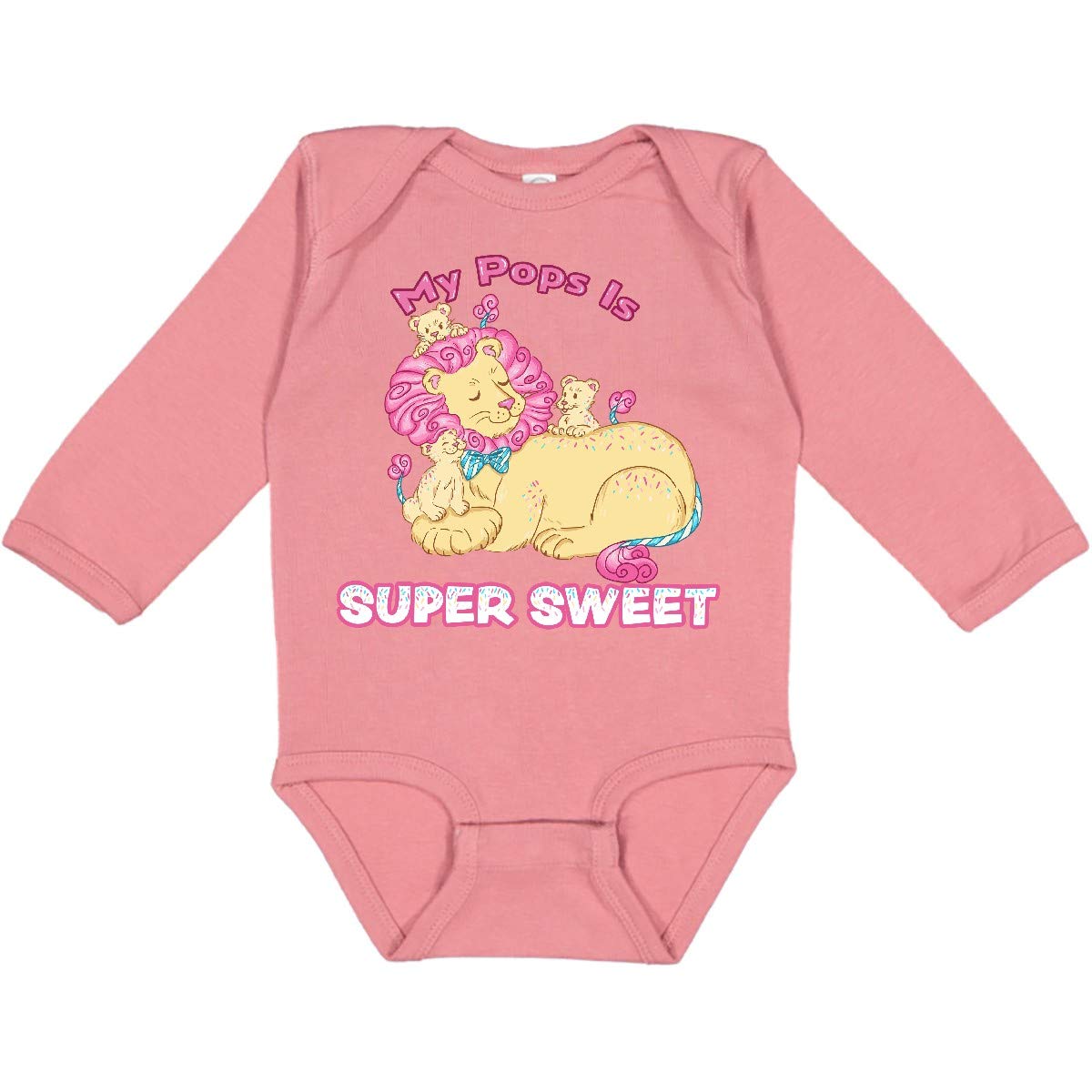 Inktastic My Pops Is Super Sweet Cotton Candy Lions Long Sleeve Creeper - Cute Baby Outfit for Playdates, Family Photos & Special Occasions