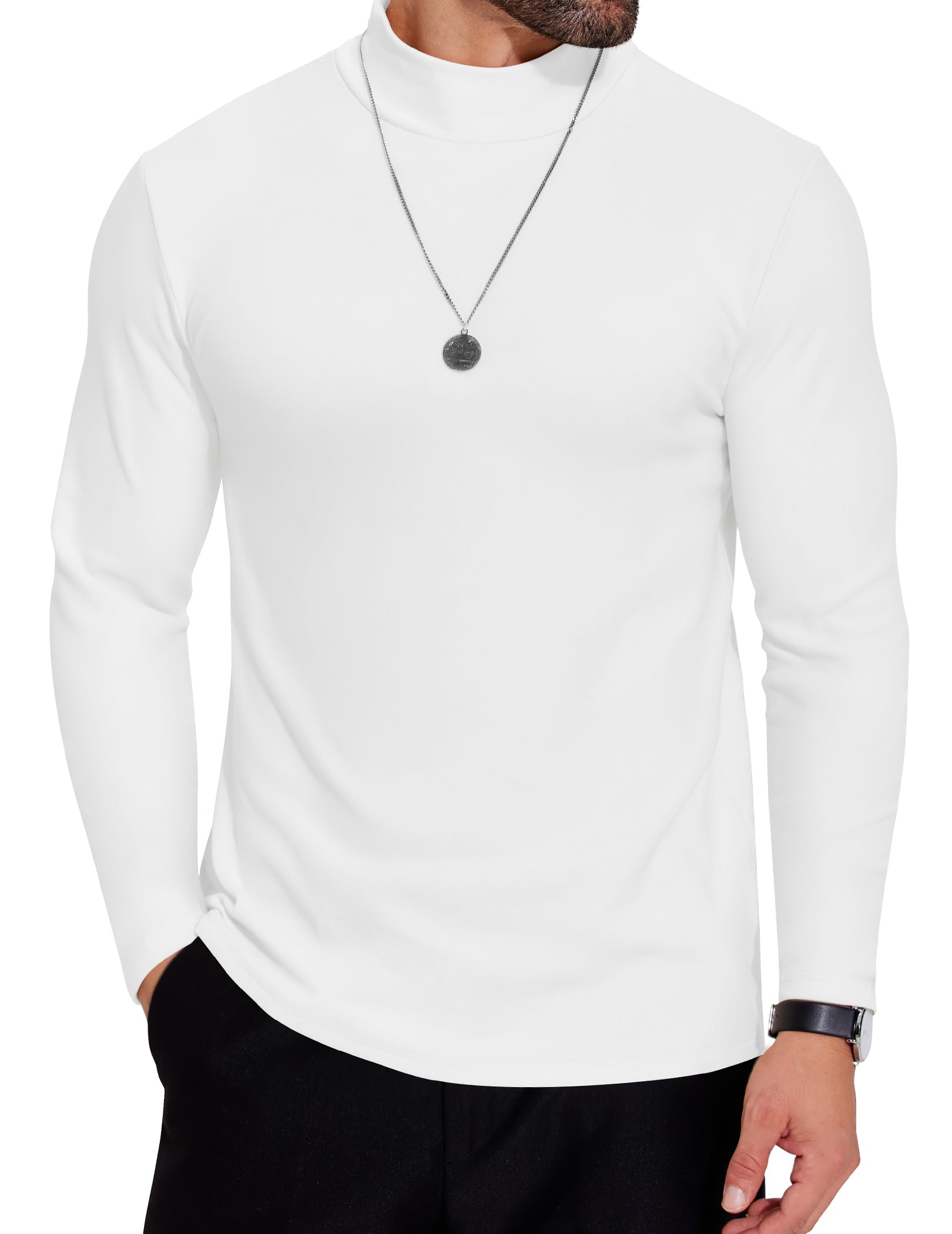 COOFANDY Men's Fleece Mock Neck Pullover Long Sleeve Shirt - Warm Winter Casual Basic Top for Outdoor Activities & Layering