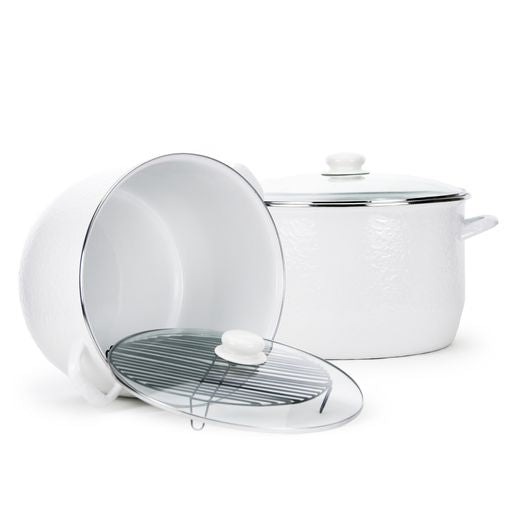 18 Quart Stock Pot with Solid White Enamel Coating - Durable Cooking Pot for Soups, Stews, Pasta & Large Family Meals - Perfect for Home Kitchens & Professional Chefs