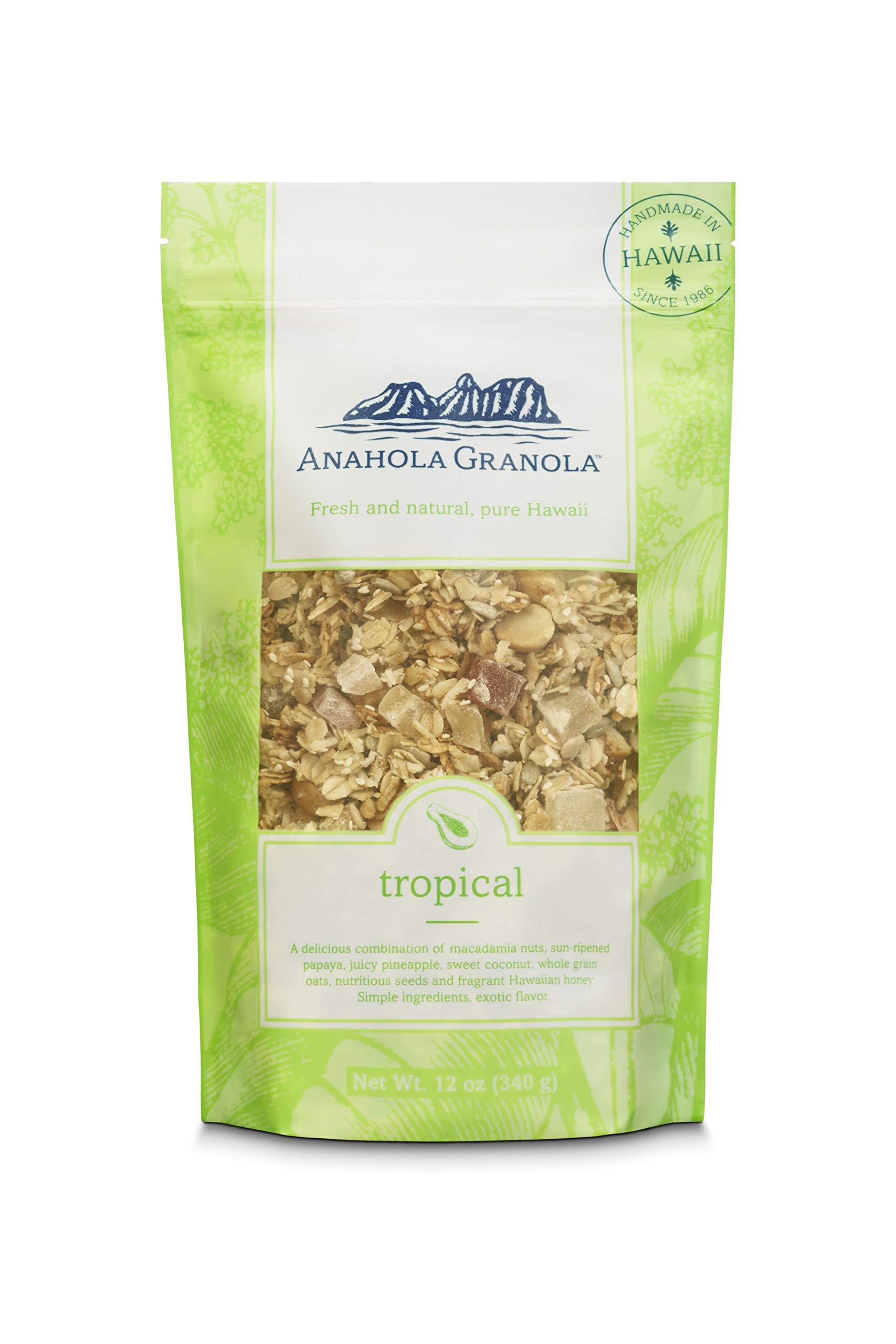 Anahola Granola Tropical 12 Oz - Healthy Low Calorie Snack Variety Pack for Adults & Kids | Gluten-Free Breakfast Cereal & On-the-Go Snacks | Perfect for Office, School Lunch, Hiking & Travel