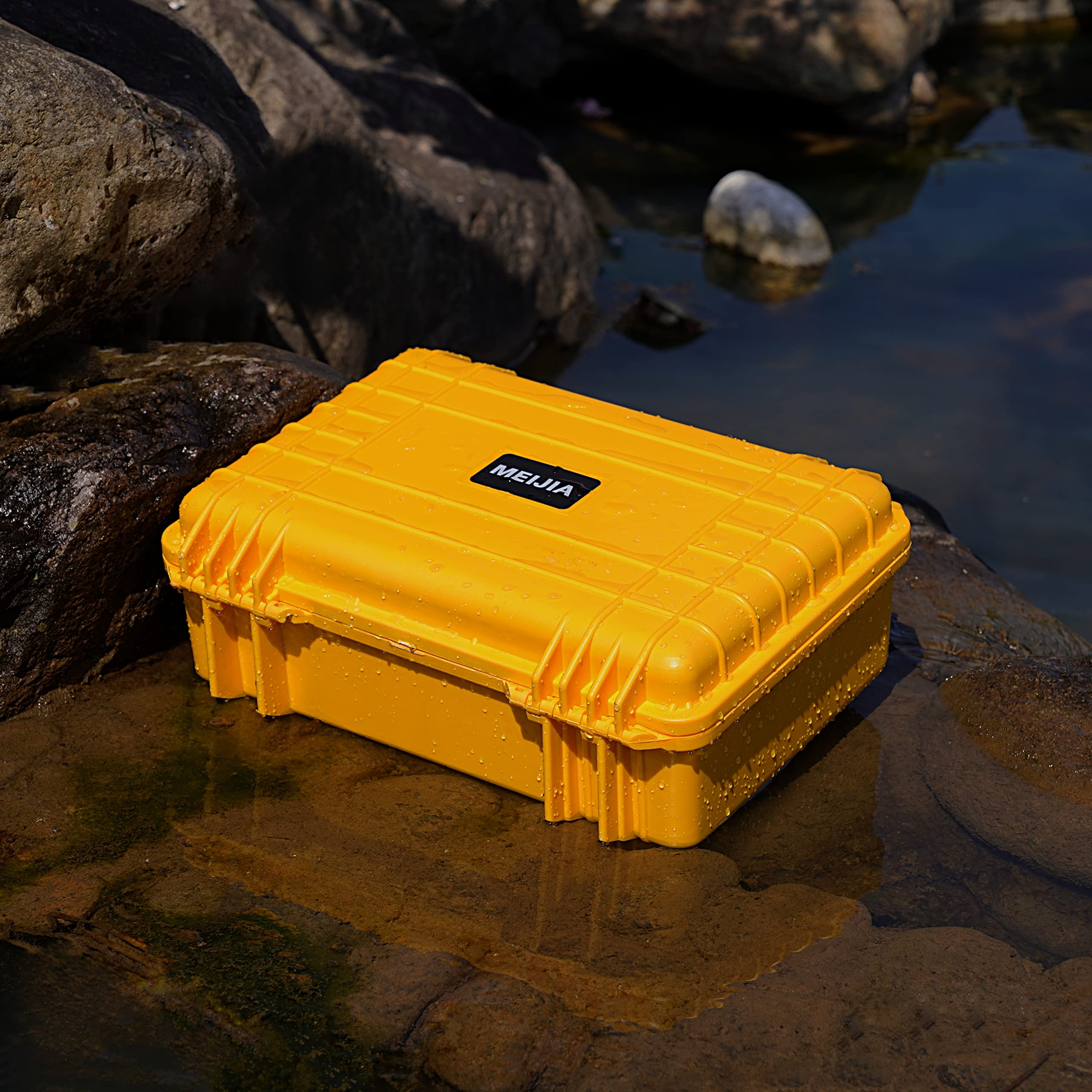 MEIJIA IP67 Waterproof Hard Protective Case - All Weather Portable Storage for Cameras, Drones, Pistols & Equipment (18.5x14.06x6.93in, Yellow) with Customizable Foam - Perfect for Outdoor Adventures, Travel & Professional Gear Protection