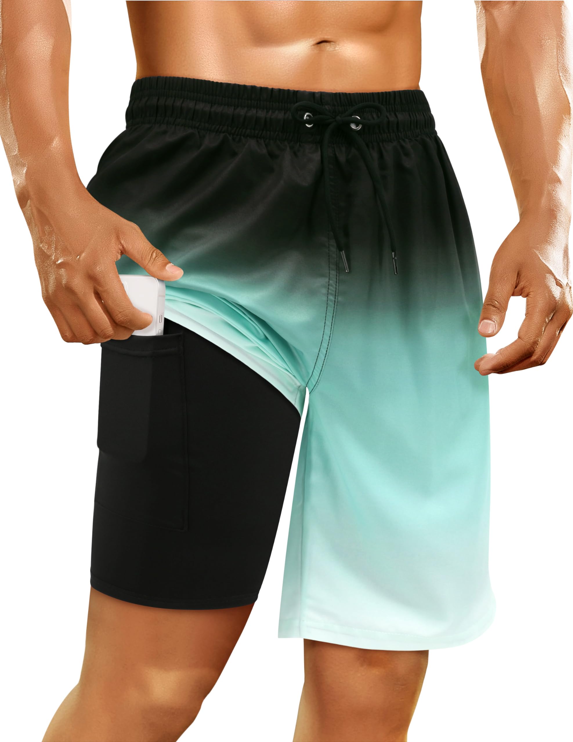 **Men's Quick Dry Swim Trunks with Compression Liner - 9 Inch Board Shorts for Swimming, Beach & Water Sports**