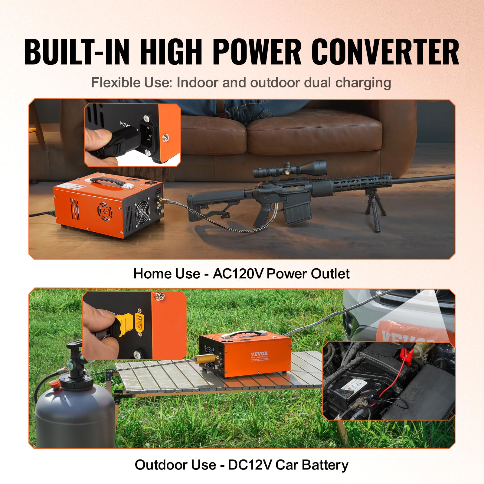 VEVOR 4500PSI PCP Air Compressor - Portable High Pressure Air Pump for Paintball Tanks, Air Rifles & Scuba Diving - Built-in Converter, Auto-Stop, Oil-Free, DC12V/AC120V - Perfect for Hunting, Shooting Sports & Underwater Adventures