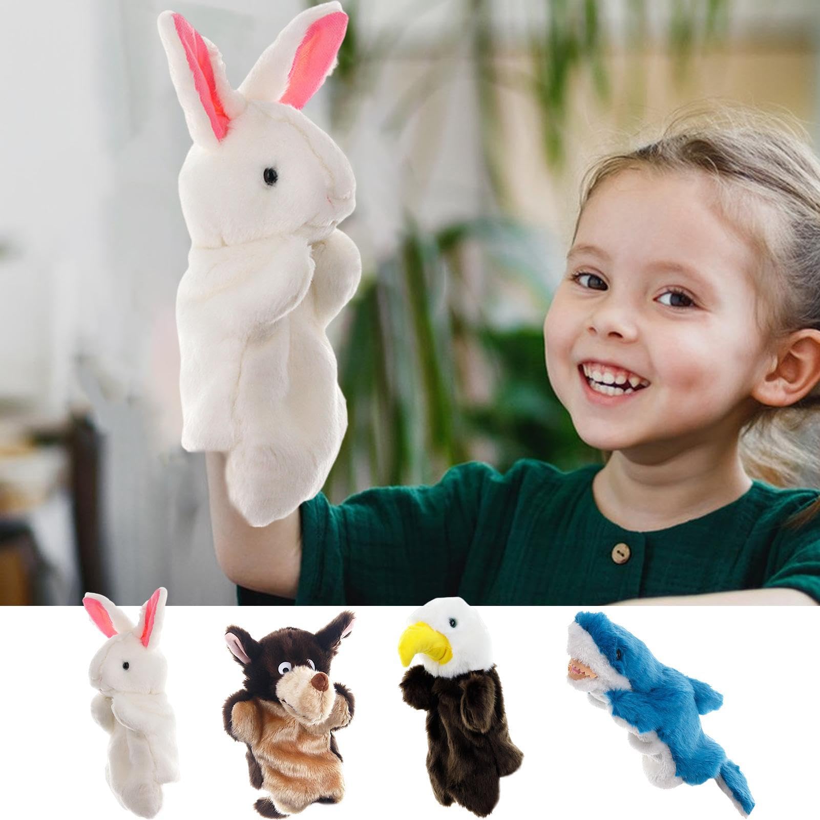 4PCS Wild Animal Hand Puppets - Cartoon Stuffed Animal Puppet Toys for Kids, Puppet Theater & Storytelling Fun - Lion, Tiger, Bear & More