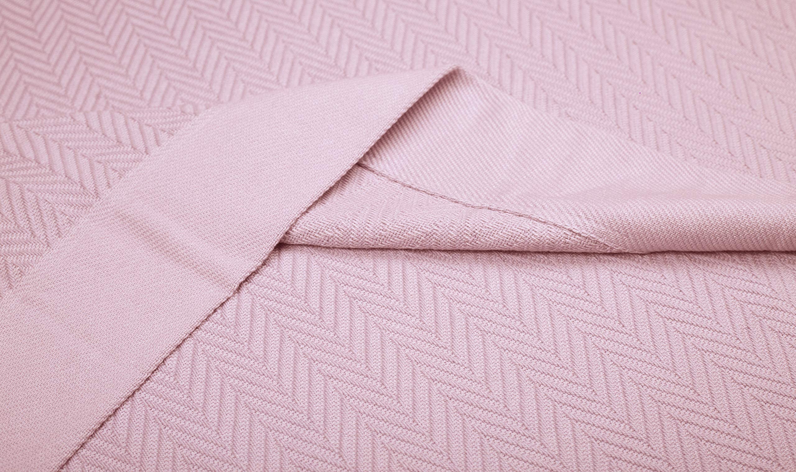 Luxury 100% Cotton Twin Blanket - Herringbone Weave Soft & Cozy All-Season Bed Blanket | 350GSM Premium Thermal Blanket for Fall & Winter | 68x92 Inches Twin Size Blanket for Bedroom, Guest Room & Dorm | English Rose Design