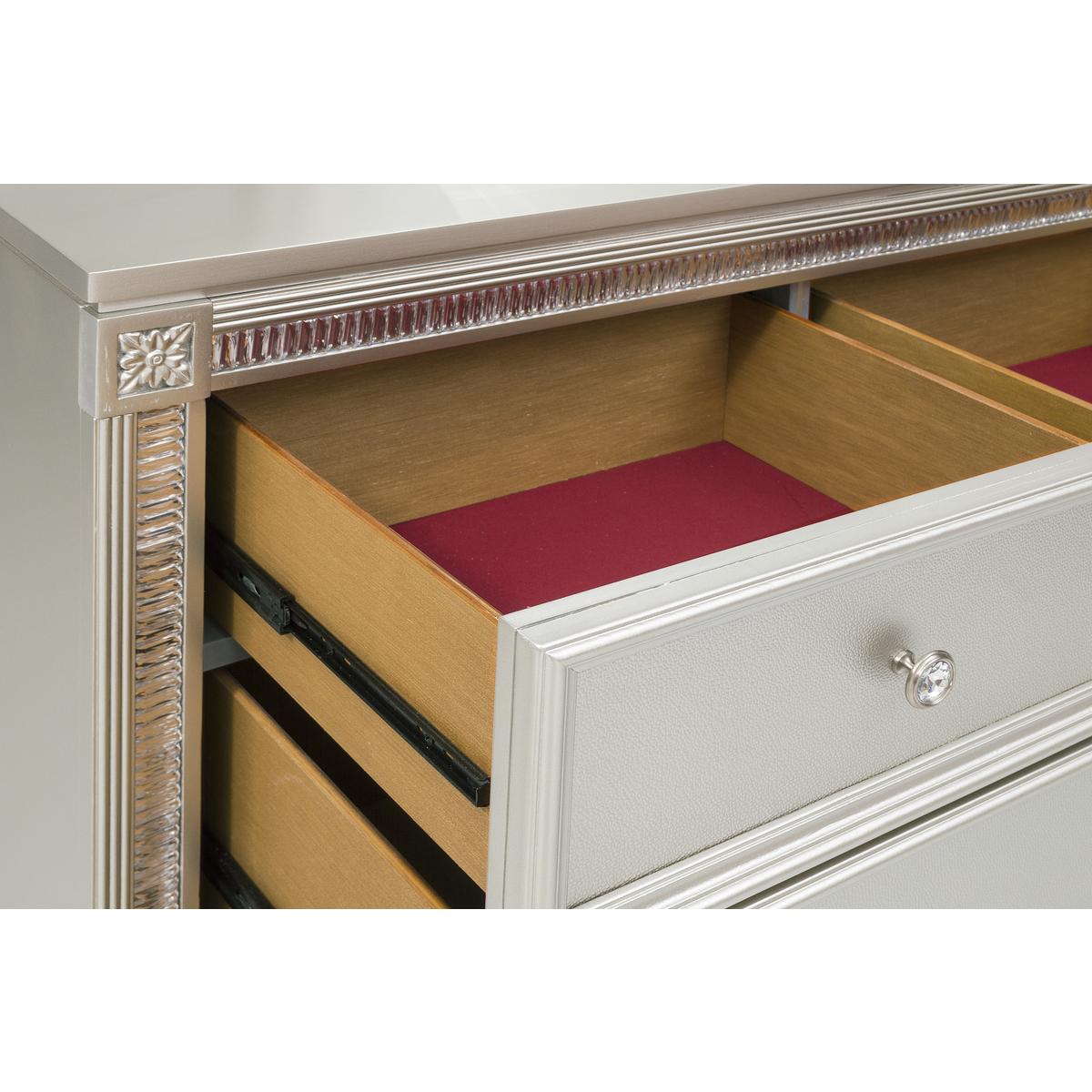 Elegant Silver 7-Drawer Dresser with Crystal Trim - Modern Bedroom Furniture for Home Decor & Storage Organization