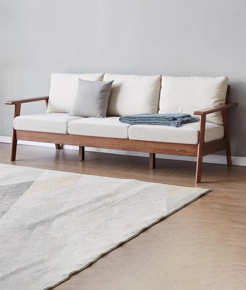 Premium Oak Solid Wood Sofa with Soft Fabric Cushions - Durable Modern Living Room Furniture for Home & Office Comfort