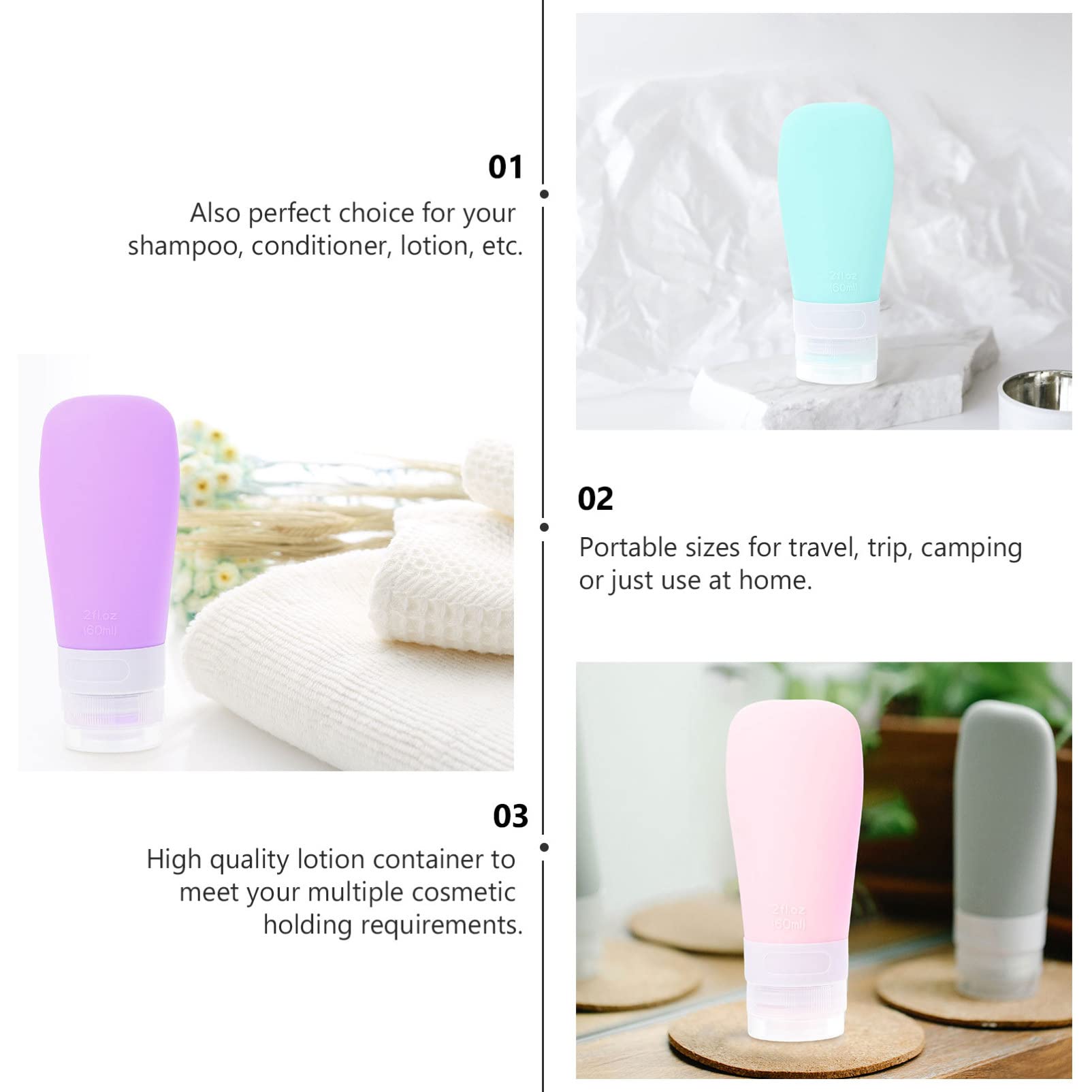 EXCEART 5-Pack Travel Size Silicone Squeeze Bottles for Shampoo, Lotion & Toiletries - Leak-Proof, TSA Approved, Portable Containers for Camping, Gym, Hiking & Outdoor Activities