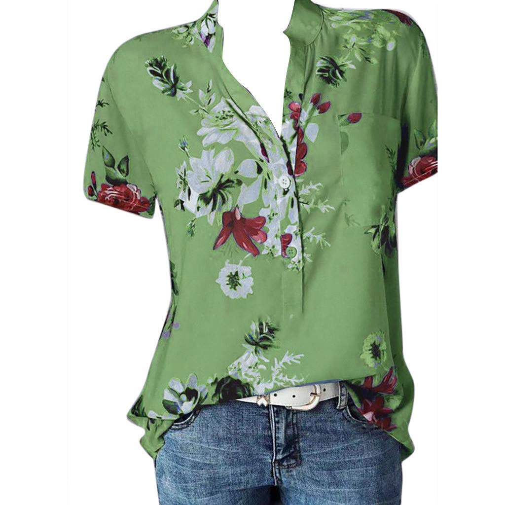 Plus Size Summer Tops for Women - Floral Print Short Sleeve Tunic Shirt with Pocket - Casual Loose Fit Blouse for Work, Vacation & Everyday Wear