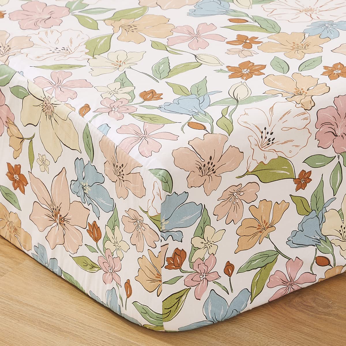 Brandream 3-Piece Floral Baby Crib Bedding Set for Girls - Soft Cotton Nursery Bedding with Enchanting Blossoms & Painterly Petals Design | Perfect for Newborn, Toddler Rooms & Baby Shower Gifts