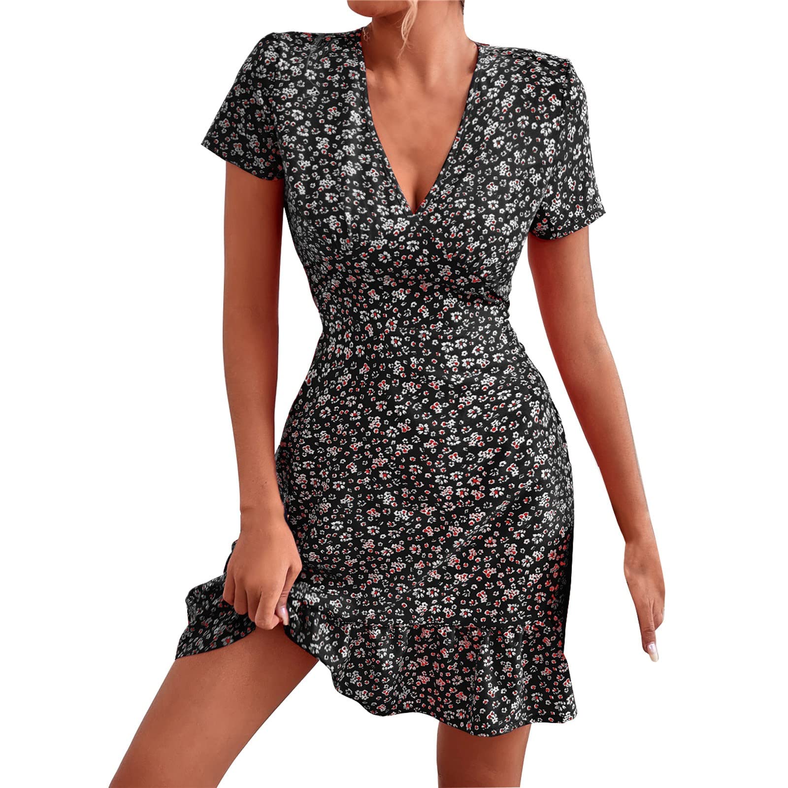 Sexy Summer Dresses for Women - Floral Print Sleeveless Halter A-Line Dress - Business Casual Tops - Perfect for Office, Date Night & Summer Parties