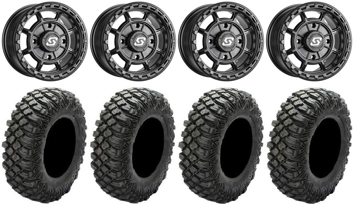 Sedona Rift 14-Inch Black Wheels with 30-Inch Crawler XG Tires - 4x137 Bolt Pattern & 10mmx1.25 Lug Kit (9-Piece Bundle) - Perfect for Off-Roading, Rock Crawling & Jeep Upgrades