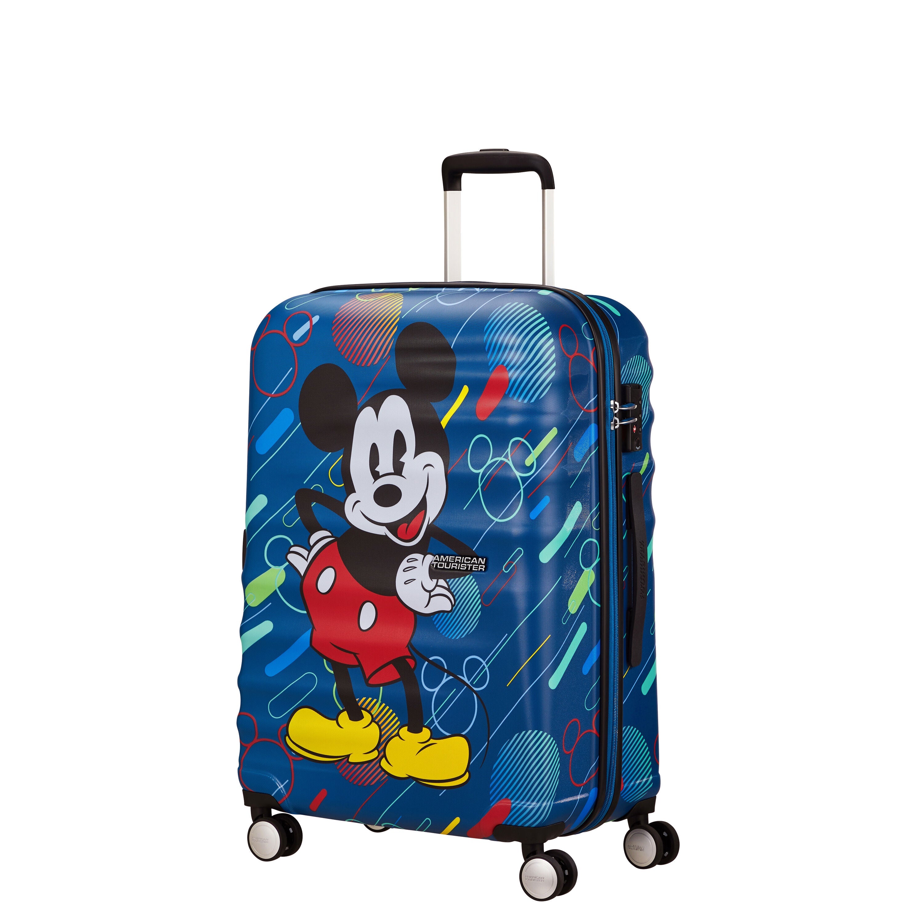 American Tourister Disney Wavebreaker Spinner Medium Luggage - Mickey Future Pop Design | Lightweight Durable Suitcase for Travel, Vacation & Business Trips