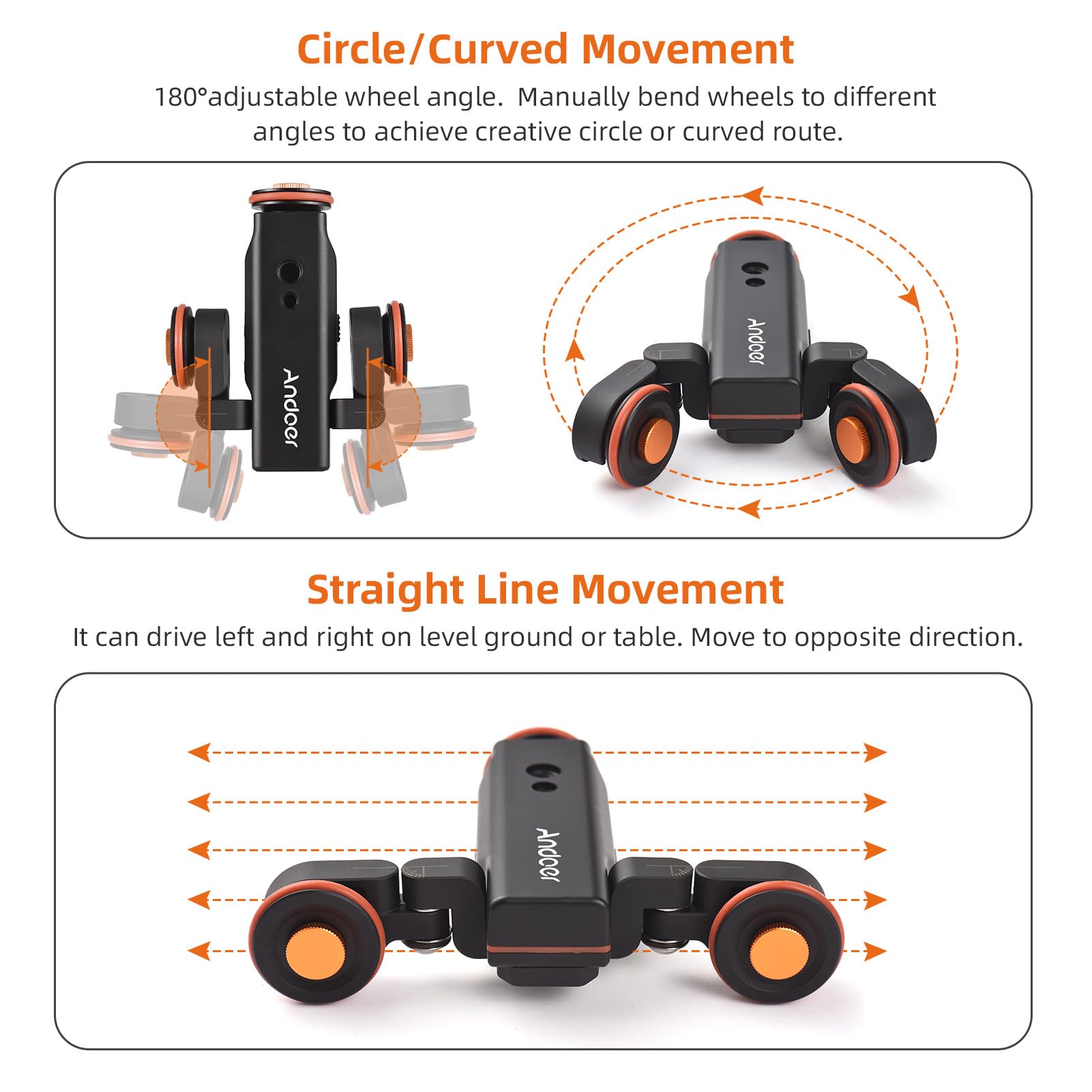 Andoer Motorized Camera Dolly with Ballhead & Phone Mount - 3-Speed Remote Control Slider for DSLR, iPhone, Android, GoPro, Insta360 - Perfect for Vlogging, Film Making, Product Photography & TikTok Videos