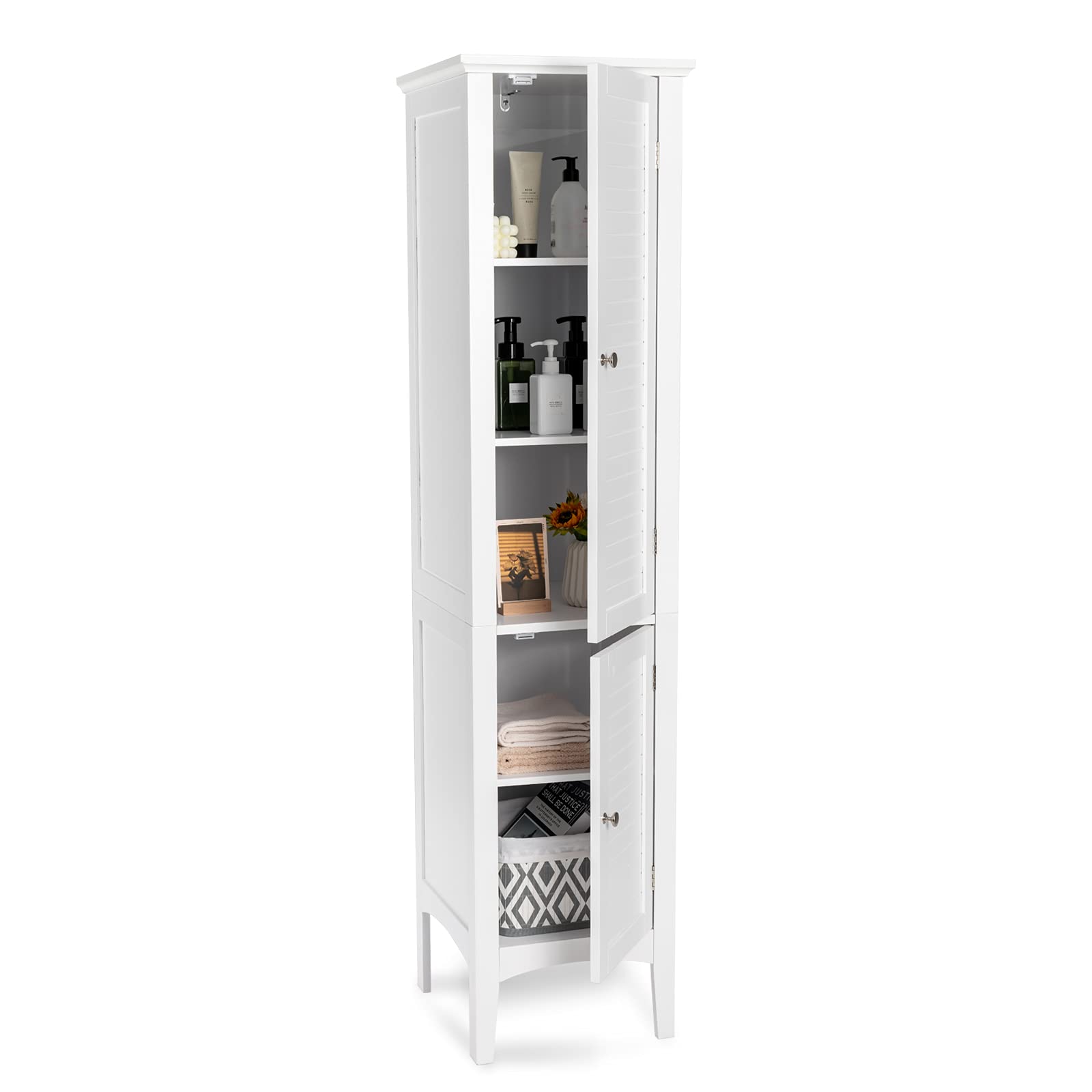 LOKO Tall Bathroom Floor Cabinet - Multifunctional Storage Cabinet with Doors, Narrow Slim Linen Tower for Bathroom, Living Room or Kitchen - 14.5 x 14.5 x 63 Inches, White - Perfect for Small Space Organization & Home Decor