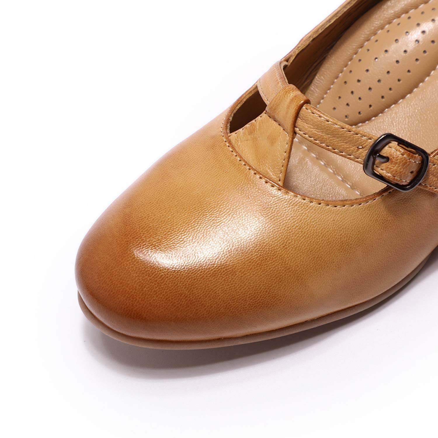 Women's Leather Mary Jane Wedge Pumps - Closed Toe Round Toe Mid Heel Dress Shoes for Ladies | Comfortable & Stylish for Work, Office, Wedding & Special Occasions