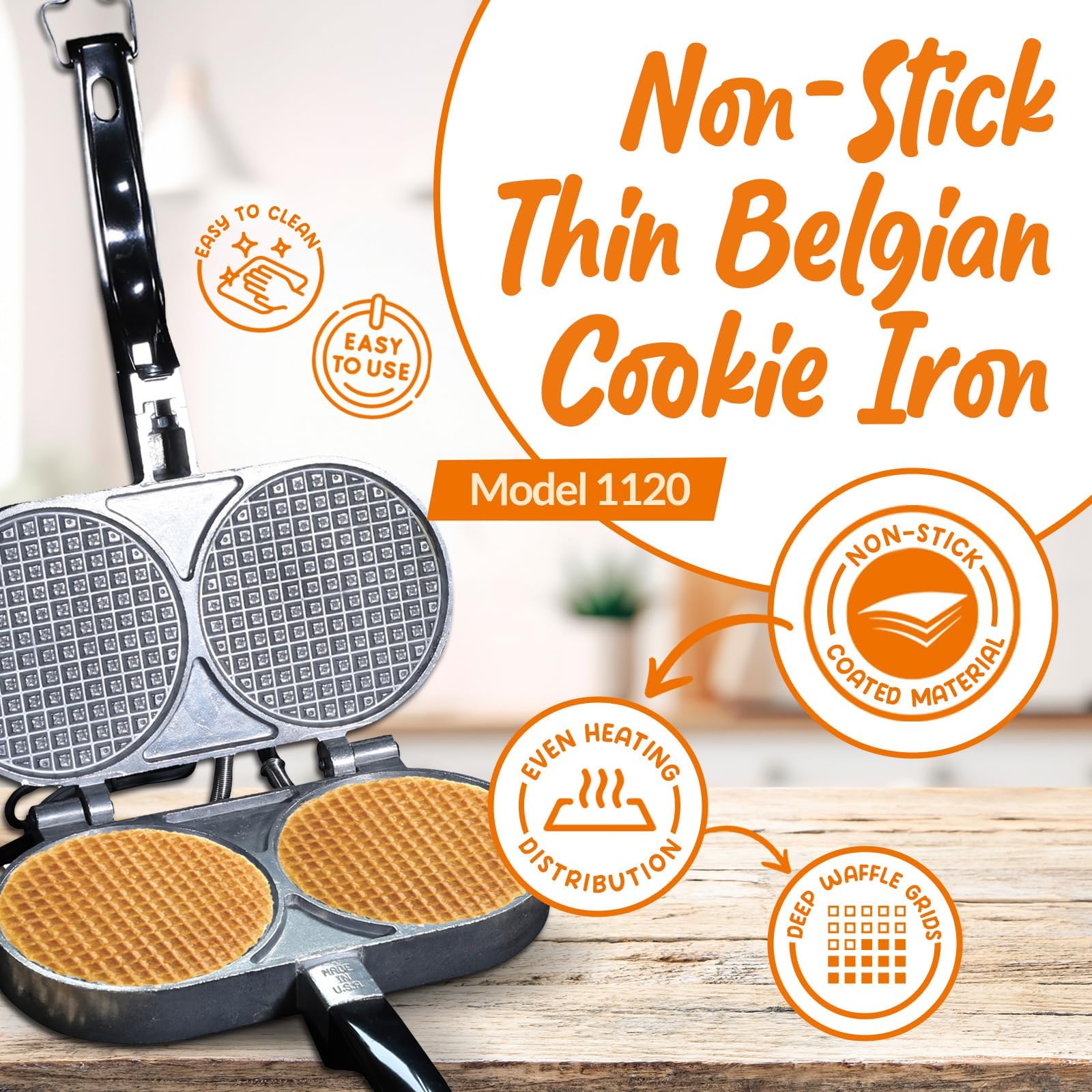 C Palmer Medium Belgian Cookie Iron Model 1120 - Authentic USA-Made Waffle Maker for Perfect Homemade Cookies | Ideal for Baking, Gifts & Holiday Treats