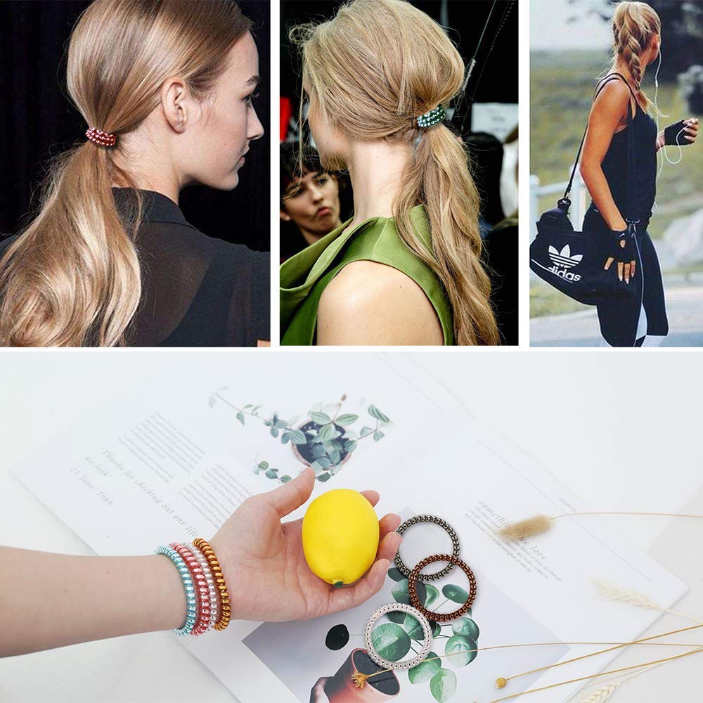 FAMEZA 10PCS Spiral Hair Ties - Soft Rubber Telephone Wire Hair Rings for Women & Girls, No Crease Hair Bands for Ponytails, Braids, Workouts & Everyday Use
