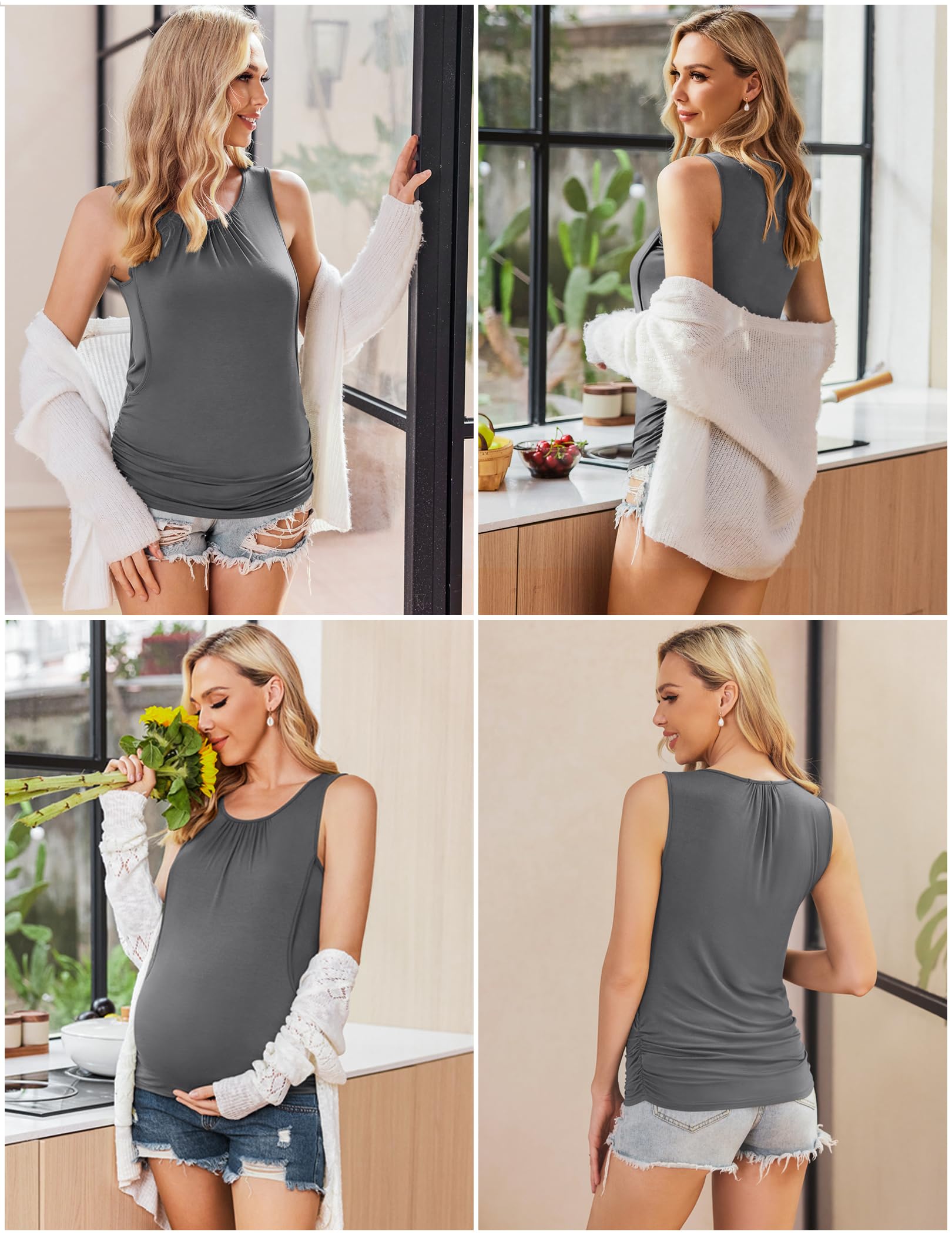 Ekouaer Women's Nursing Tank Tops 3 Pack - Soft Maternity Shirts for Breastfeeding, Double Layer Pregnancy Clothes S-XXL - Comfortable Nursing Wear for Daily Use & Night Feeding