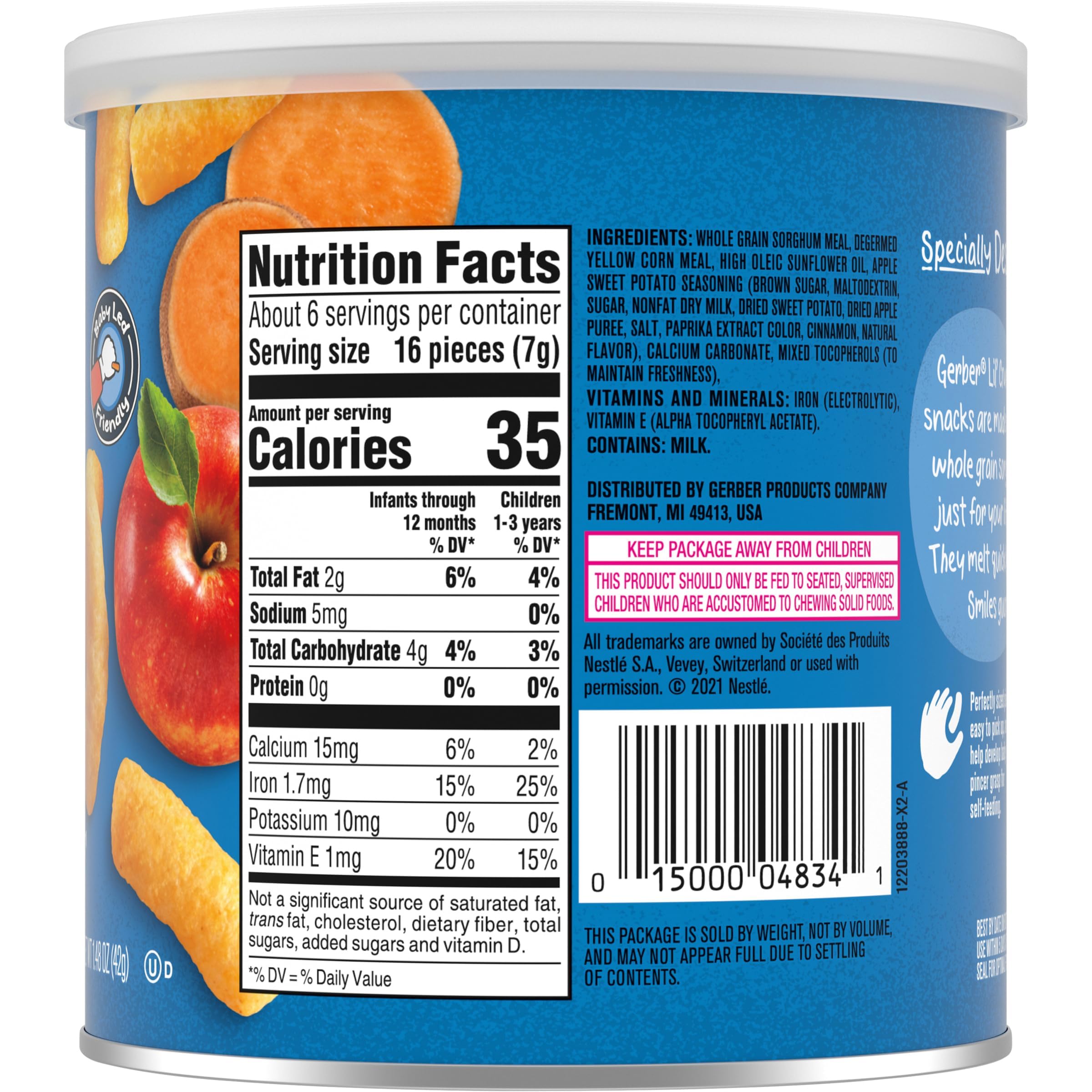 Organic Gerber Baby Snacks - Lil Crunchies Apple & Sweet Potato Puffs (1.48 oz, 6 Pack) | Healthy Toddler Finger Food for On-the-Go, Daycare & Travel Snacking
