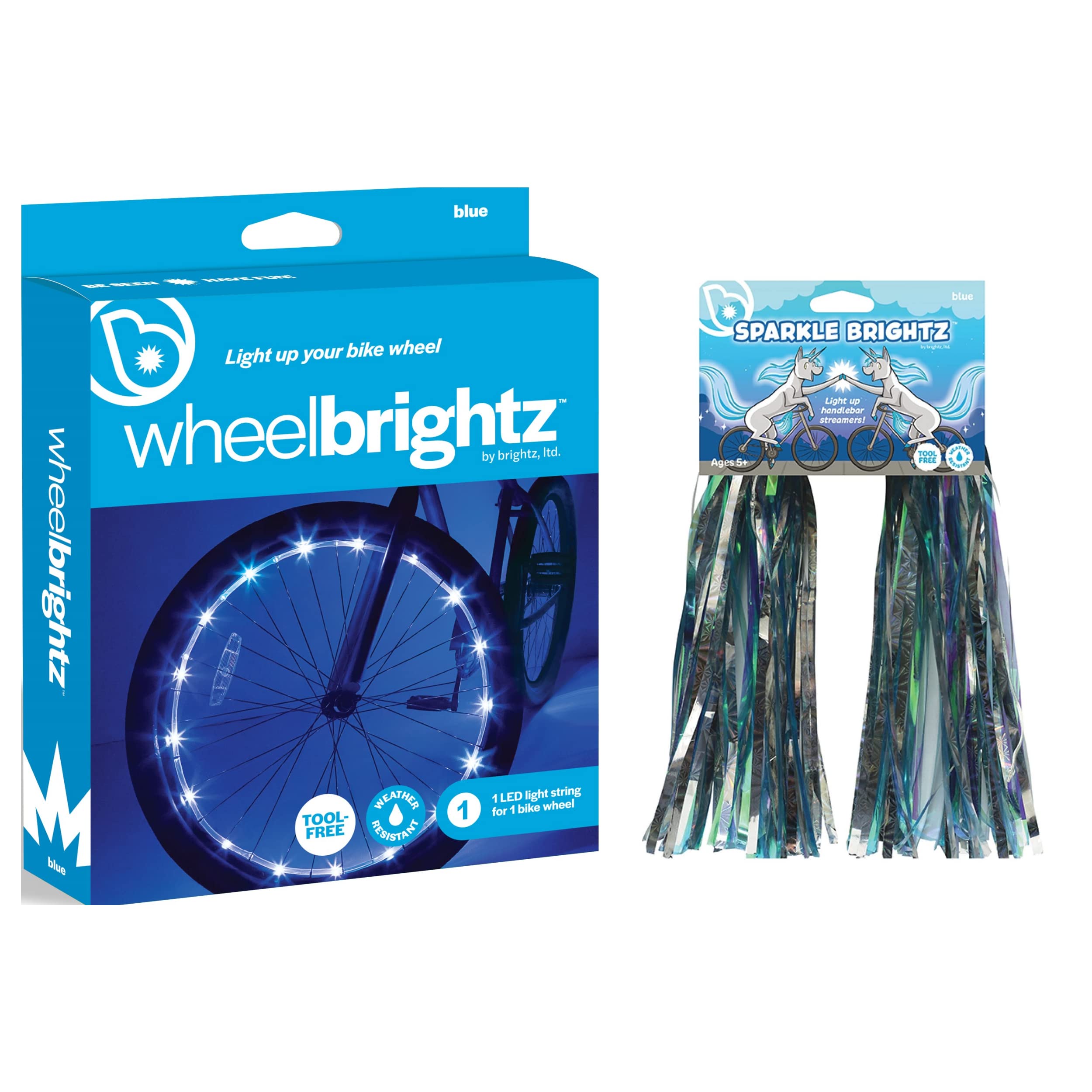 Brightz LED Bike Wheel Lights & LED Light Up Bike Tassels Combo - Waterproof Bicycle Spoke Lights with 8 Color Modes & Sparkle Streamers for Night Riding, Cycling Safety, Kids Bikes, Festivals and Outdoor Activities