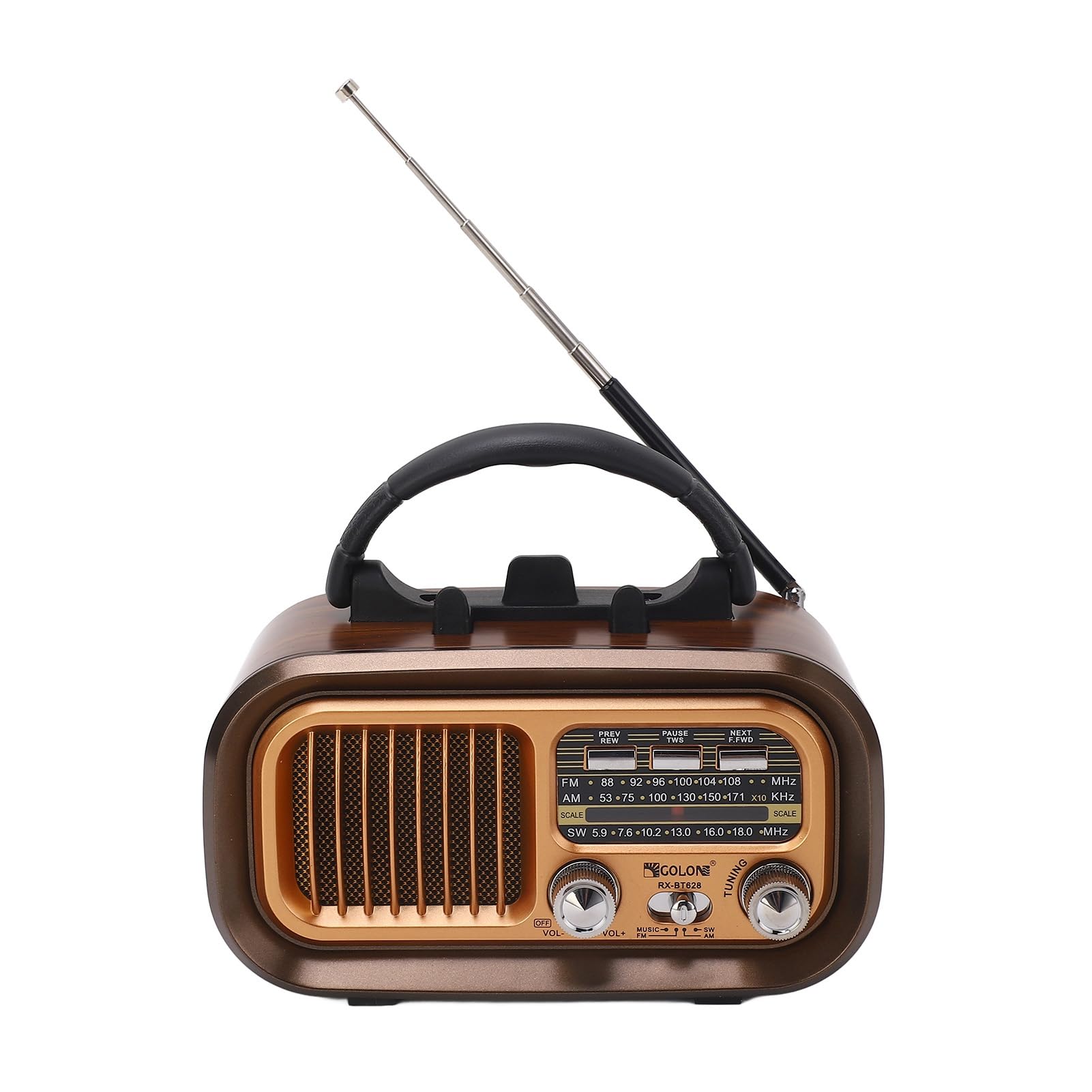 Vintage Retro Bluetooth Speaker with FM/AM/SW Radio, Portable Wireless Music Player with External Antenna - Perfect for Home, Office, Camping & Outdoor Activities (RXBT628)