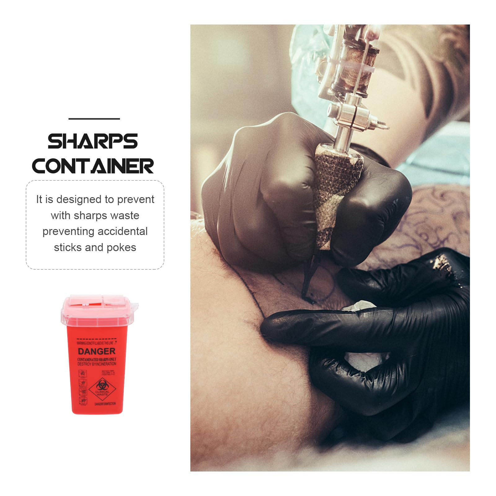 EXCEART Sharps Disposal Container - Biohazard Needle & Syringe Disposal Box - Small Portable Medical Waste Bin for Travel, Home, Clinic & Hospital Use (Red) - Safe Needle Disposal Solution for Diabetics, Tattoo Artists & Healthcare Professionals