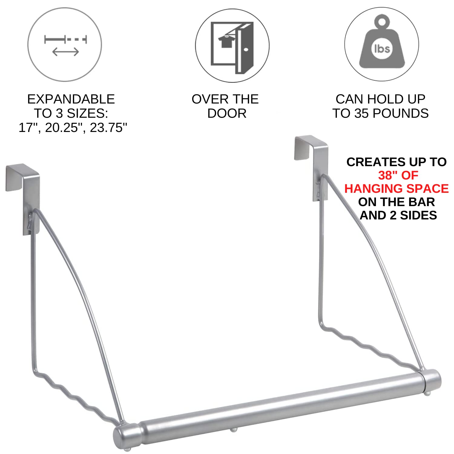 HOLDN’ STORAGE Over The Door Hanger - Space Saving Clothes & Towel Organizer for Bathroom, Bedroom, Closet - Durable Gray Door Rack for Hanging, Drying & Storage - Perfect for Small Spaces, Apartments & Dorm Rooms
