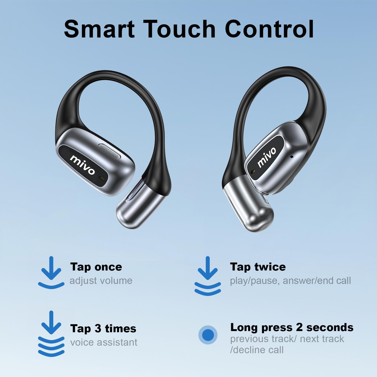 Mivo Open Ear Wireless Earbuds - Lightweight Comfortable Bluetooth Headphones with 16.2mm Audio Driver, ENC Noise Cancelling, IPX7 Waterproof for Running, Cycling & Workout - Sweat Resistant Sport Earphones