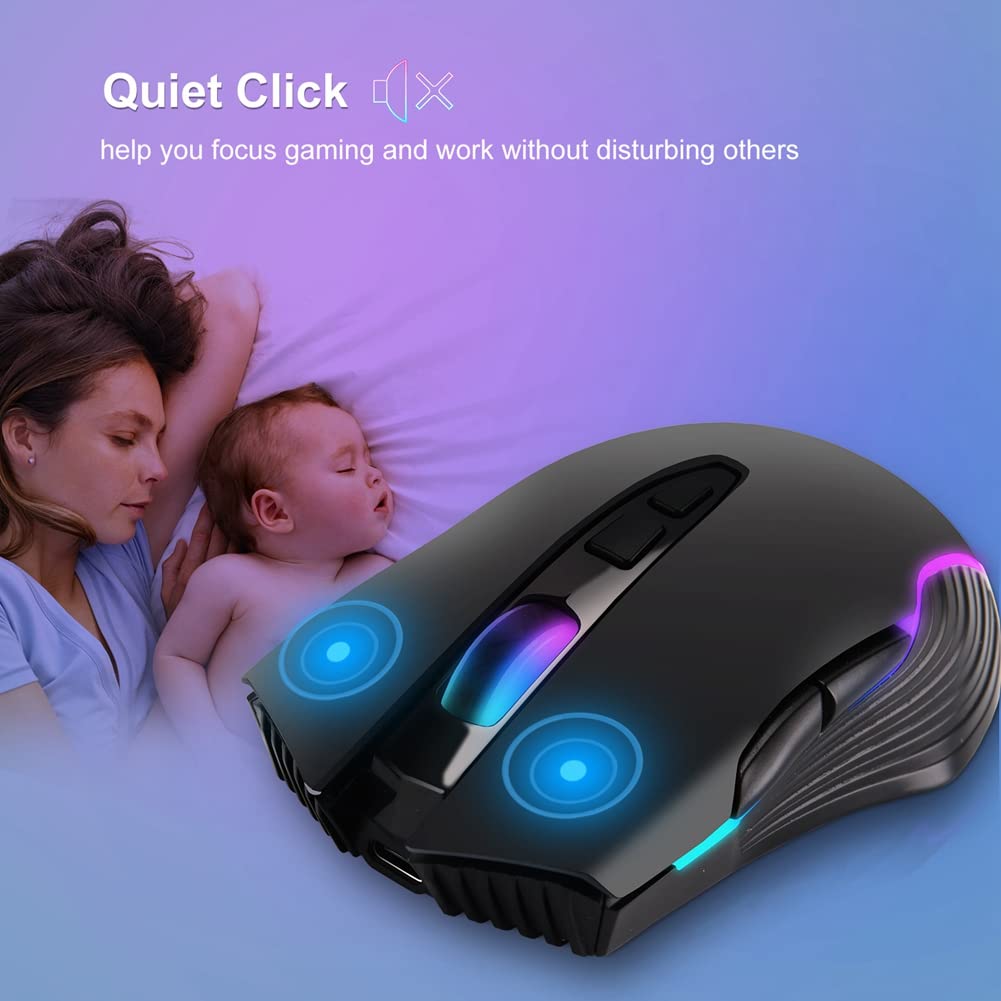 Wireless Gaming Mouse Mover Jiggler - Rechargeable Silent Optical Mouse with On/Off Switch to Keep PC Active | Perfect for Remote Work, Online Classes & Preventing Sleep Mode (Black)