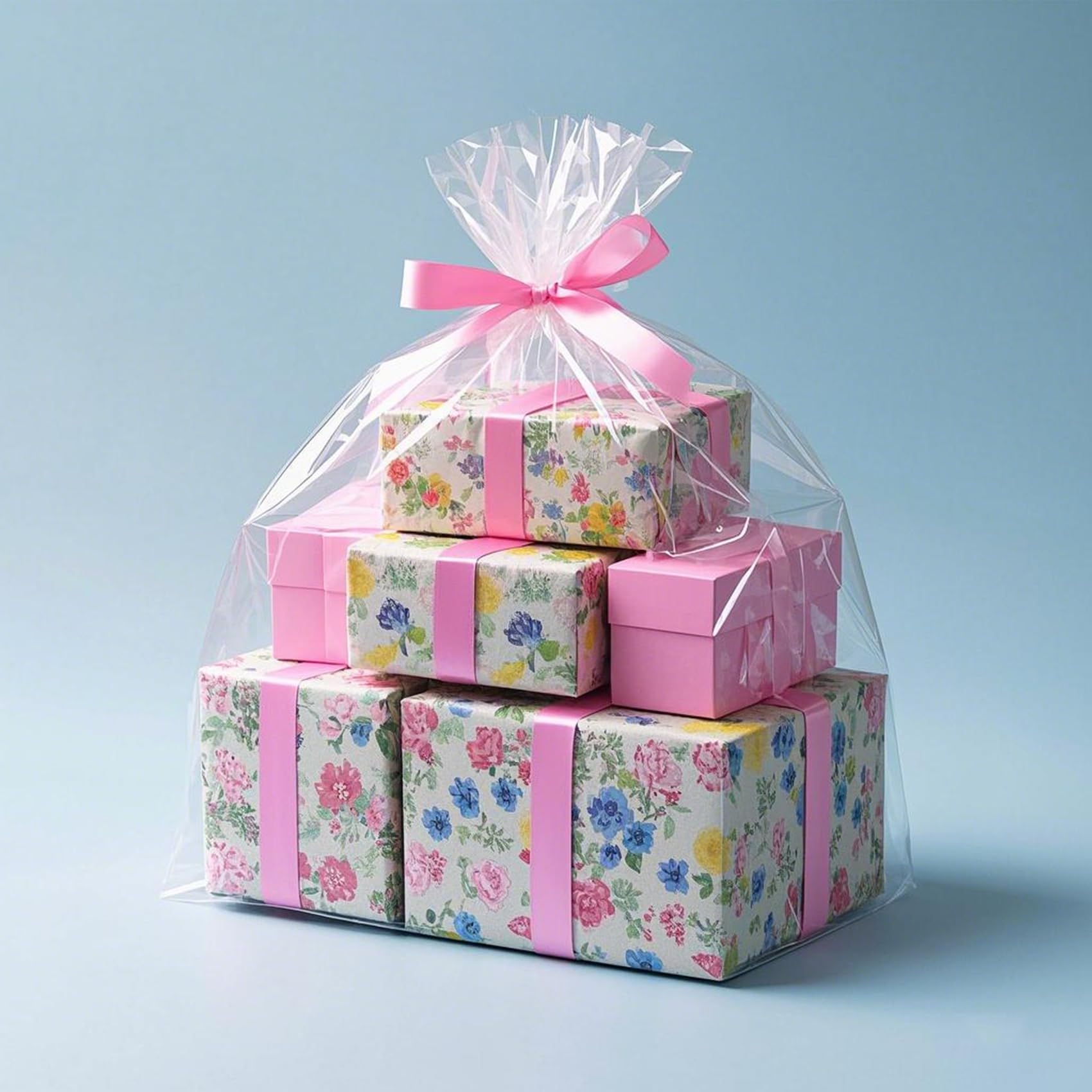 Morepack Extra Large Cellophane Bags for Gift Baskets - 50x60 Inches Jumbo Clear Plastic Wrapping Bags (5-Pack) - Perfect for Holiday Gifts, Wedding Favors & Party Decorations