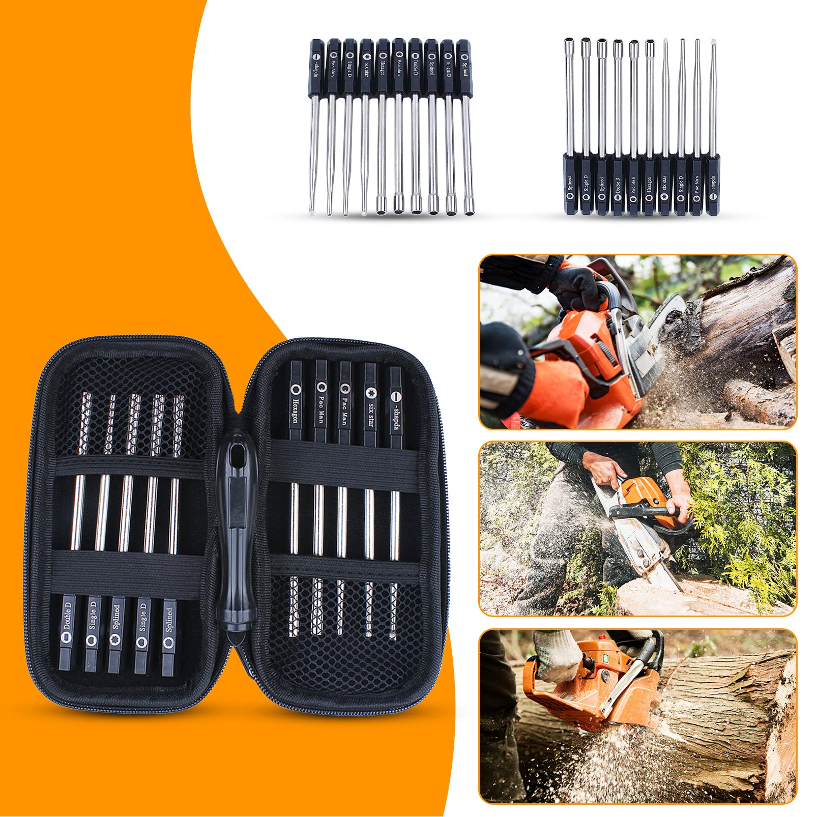 Haishine 10Pcs Carburetor Adjustment Screwdriver Tool Set - Splined, Pacman & Double D Bits for Stihl, Husqvarna, Zama, Walbro Chainsaws - Perfect for Carb Tuning, Maintenance & Repair