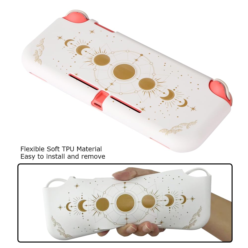 Premium White Moon Phase TPU Protective Case for Nintendo Switch Lite - Soft, Durable, Anti-Slip & Shockproof Cover - Cute Aesthetic Design for Girls & Boys - Perfect for Gaming, Travel & Everyday Protection