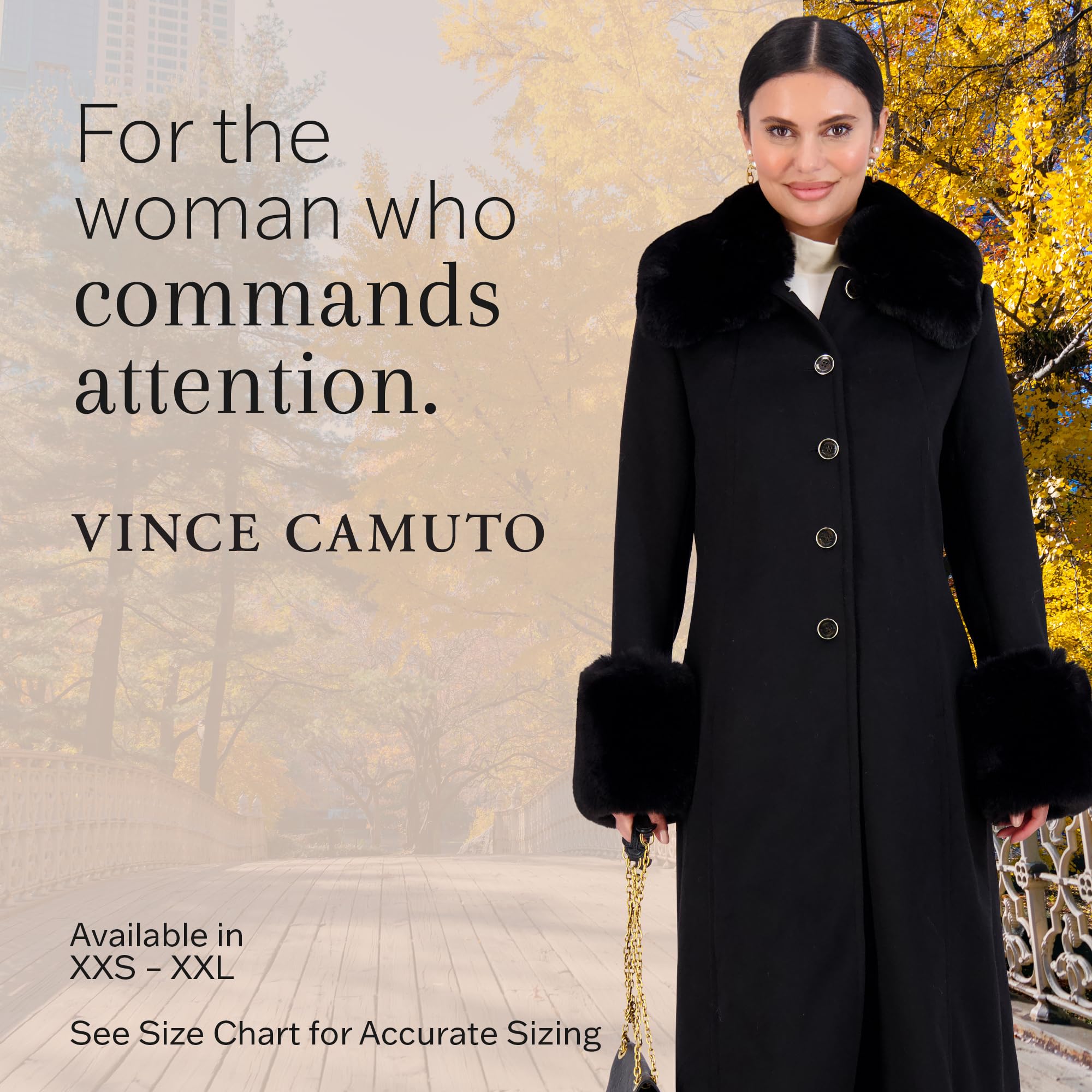 Vince Camuto Women's Wool Trench Coat with Fur Trim - Classic Pea Coat for Fall & Winter, Office Wear & Formal Occasions