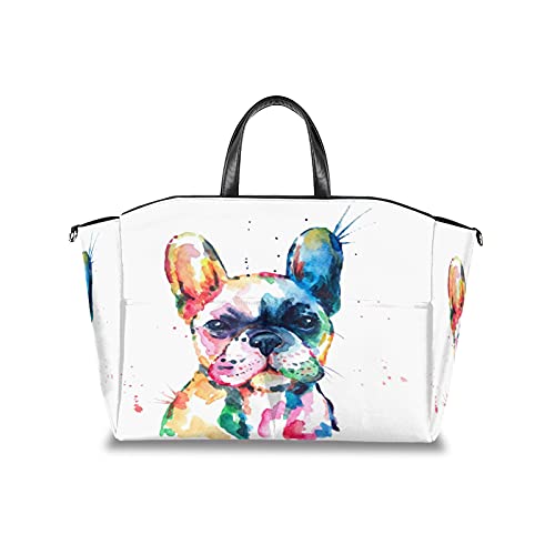 French Bulldog Watercolor Diaper Bag - Large Capacity Tote with Stroller Straps for Travel & Daily Use