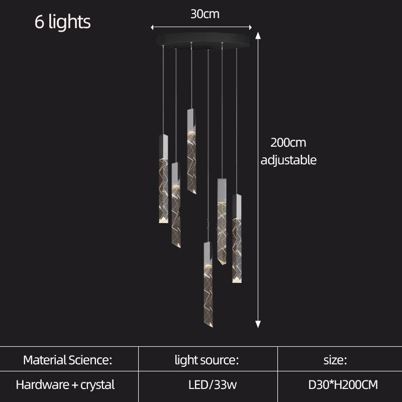 Elegant Crystal Chandelier for Staircase - Modern LED Stairway Lighting Fixture - Perfect for Foyer, Grand Entrance & Luxury Home Decor