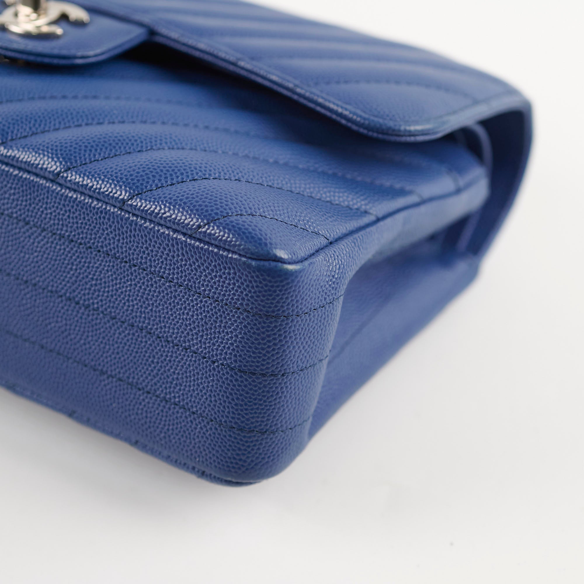 Chanel Caviar Leather Chevron Small Classic Flap Bag Blue 25cm - Luxury Designer Handbag for Women, Perfect for Evening Events & Special Occasions