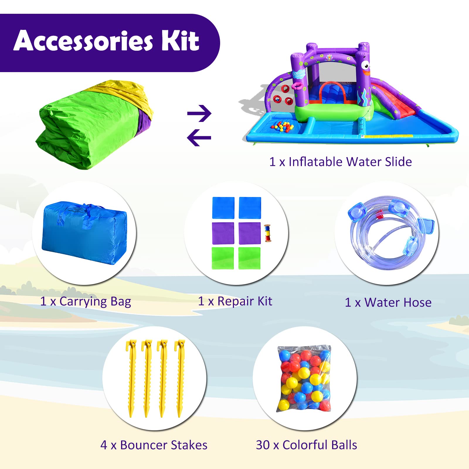 **HONEY JOY 6-in-1 Inflatable Water Slide & Bounce House – Giant Outdoor Water Park with Splash Pool & Octopus Slide for Kids & Adults (Blower Not Included) – Perfect for Backyard Parties, Summer Fun & Family Gatherings**