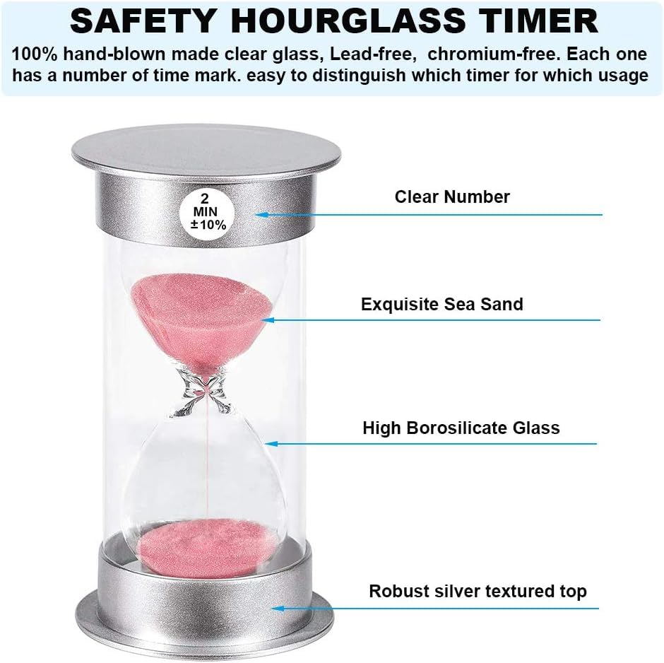 2 Minute Unbreakable Plastic Hourglass Timer - Pink Sand Clock for Kids, Games, Classroom, Kitchen & Toothbrush Timing | Perfect for Time Management, Cooking, Study Sessions & Bathroom Decor