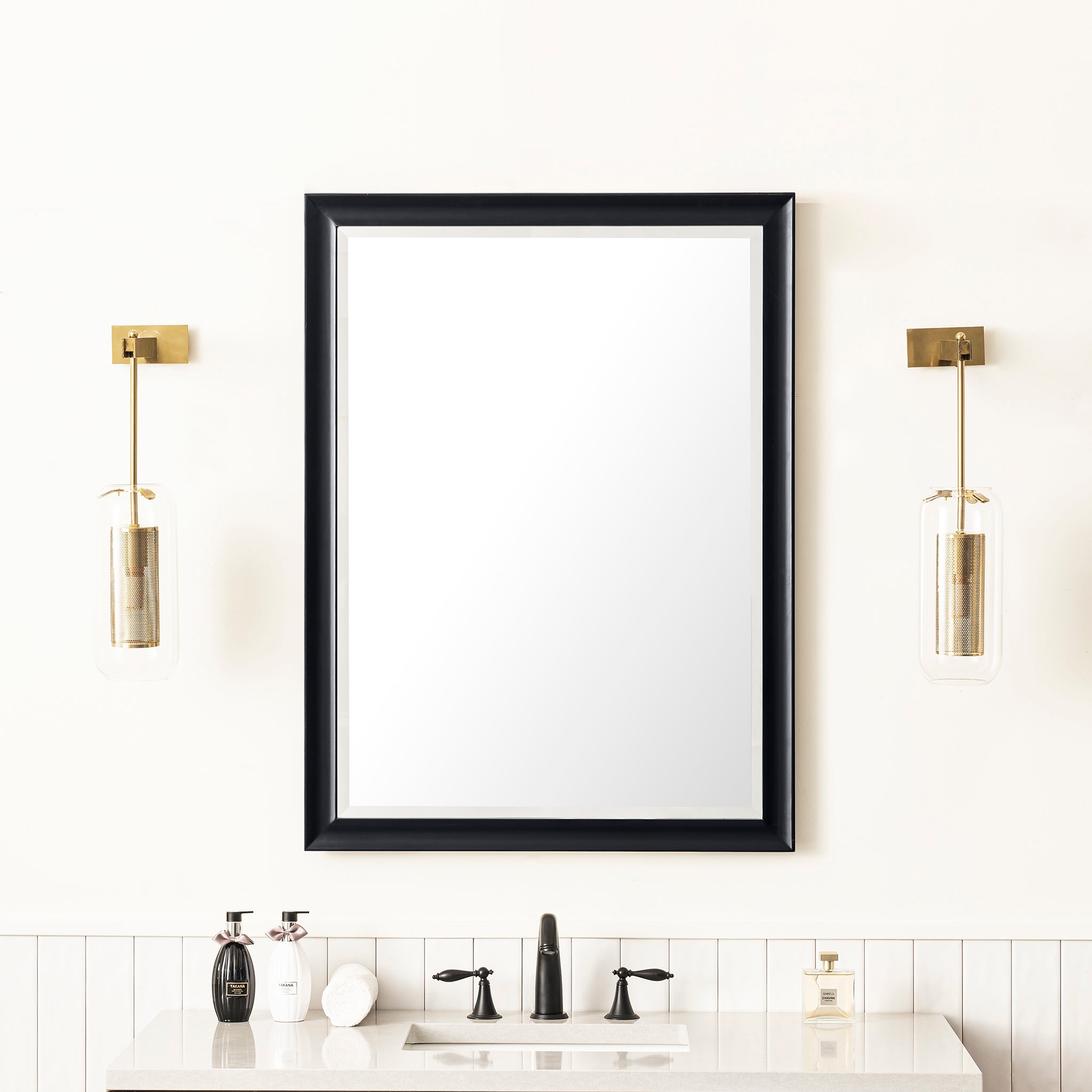 Glenbrooke 30-Inch Black Onyx Wall Mirror - Elegant Bathroom Vanity Mirror, Bedroom Decor & Entryway Accent Piece