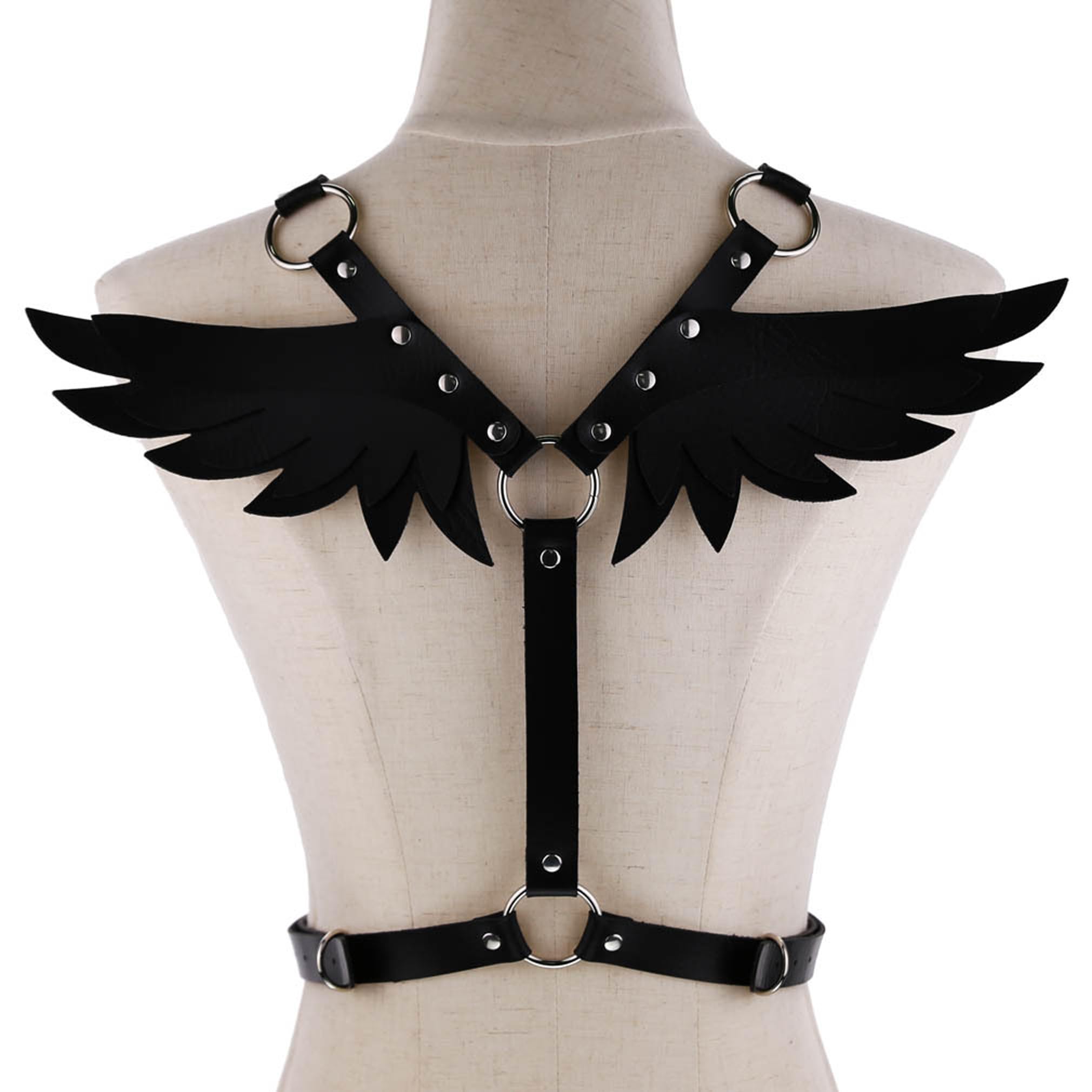 Women's Adjustable Punk Leather Body Harness Belt - Gothic Chest Bra Strap with Angel Wings Design for Waist & Torso - Perfect for Cosplay, Music Festivals, and Edgy Fashion Outfits
