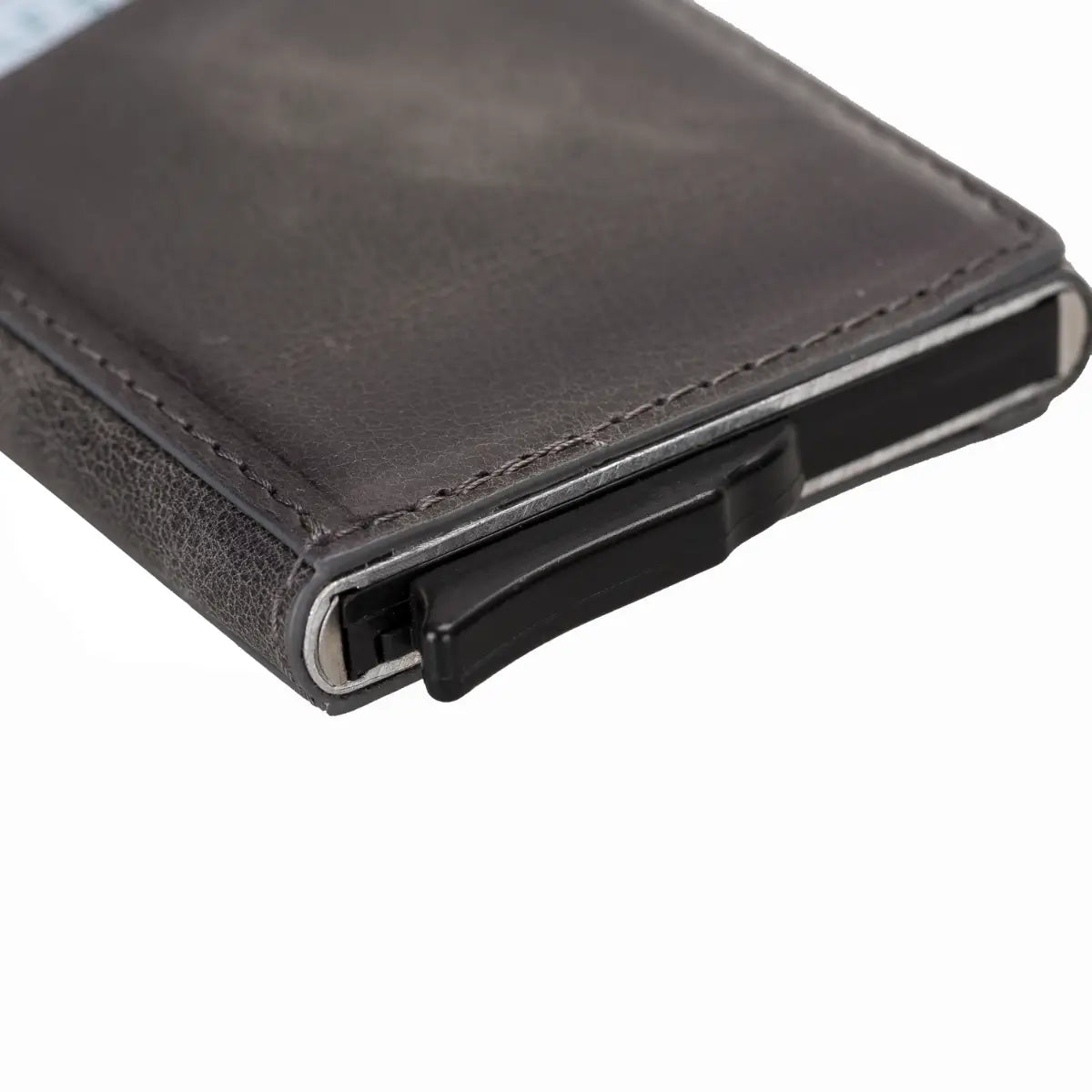 Slim Burnished Gray Leather Card Holder - RFID Blocking Minimalist Wallet for Men & Women | Perfect for Everyday Carry, Travel & Business Use
