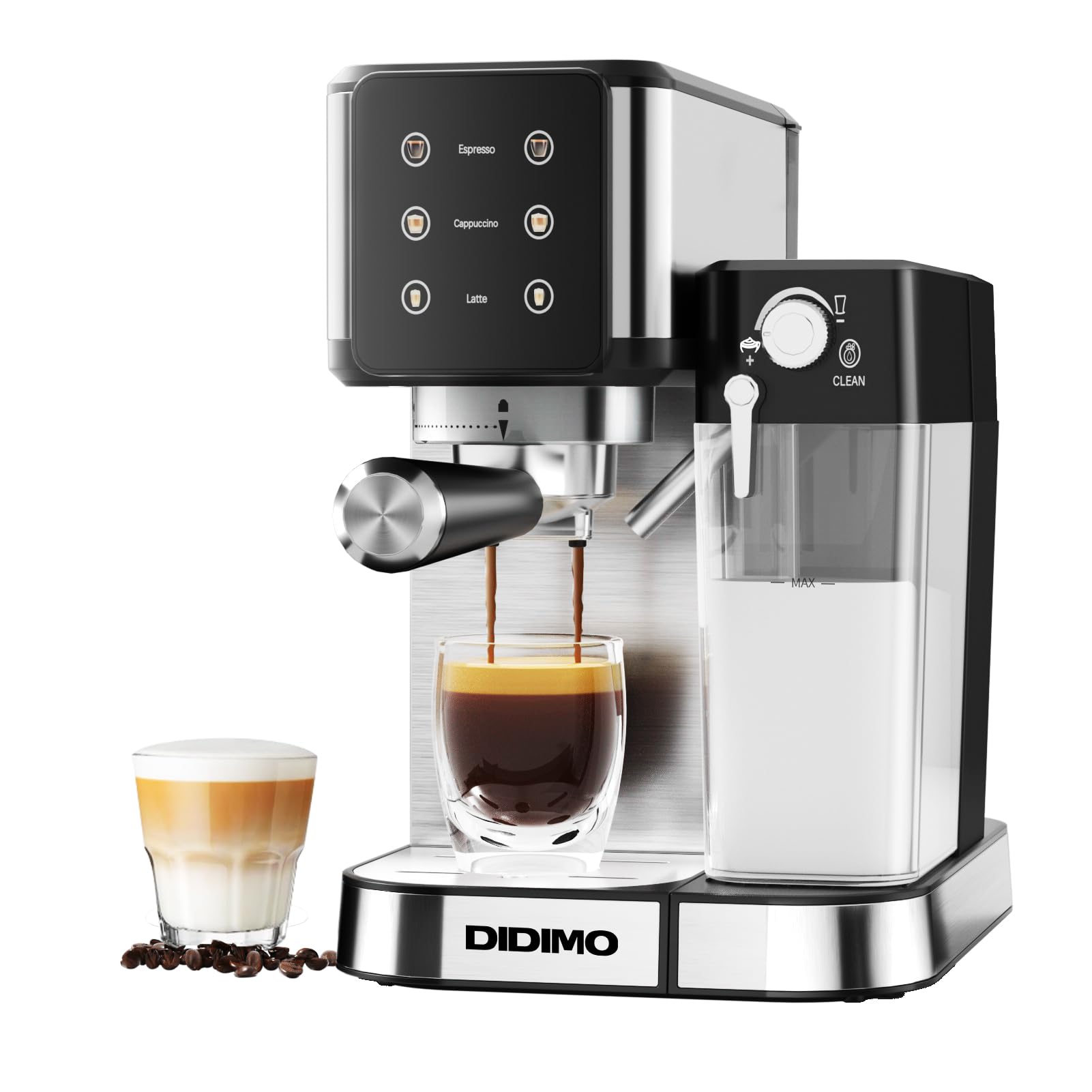 20-BAR Espresso Machine with Built-In Milk Frother - Stainless Steel Cappuccino & Latte Maker - One-Touch Single/Double Shot - 1.3L Water Tank - Perfect for Home Coffee Bars & Office Break Rooms