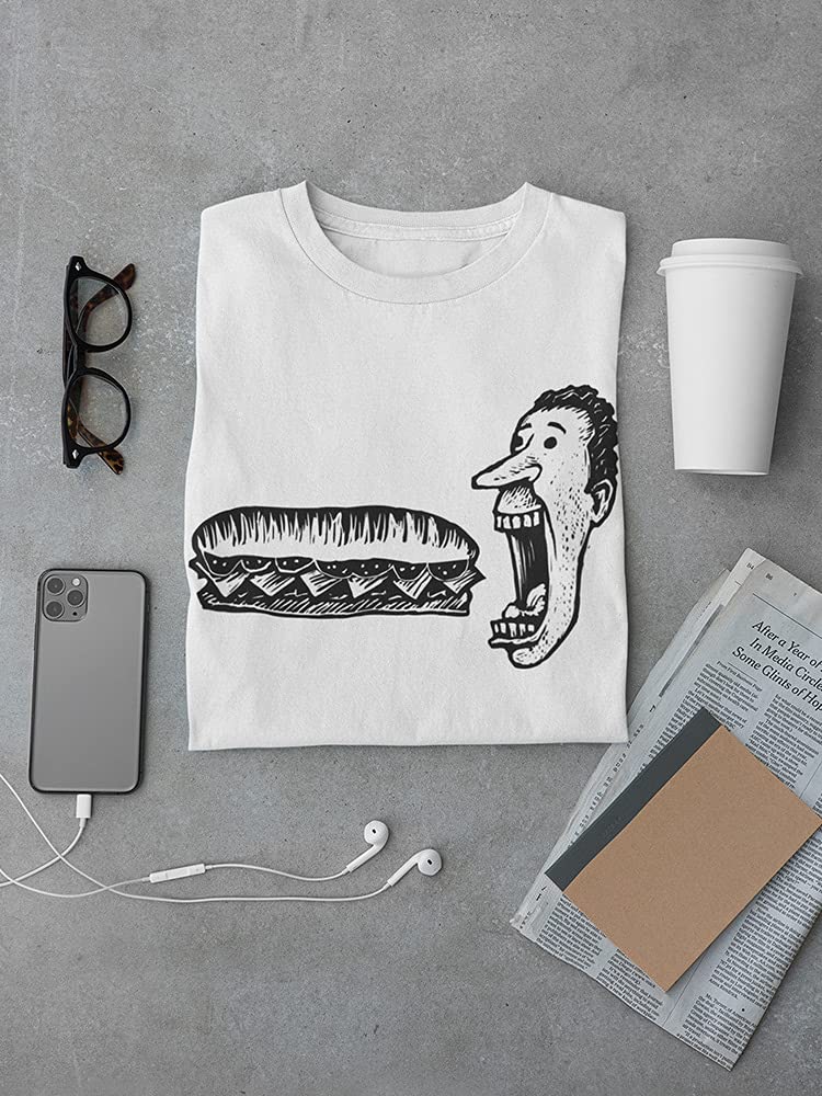 Men's Sketch of Man Eating Sandwich Graphic T-Shirt - Casual Funny Tee for Everyday Wear & Gifts