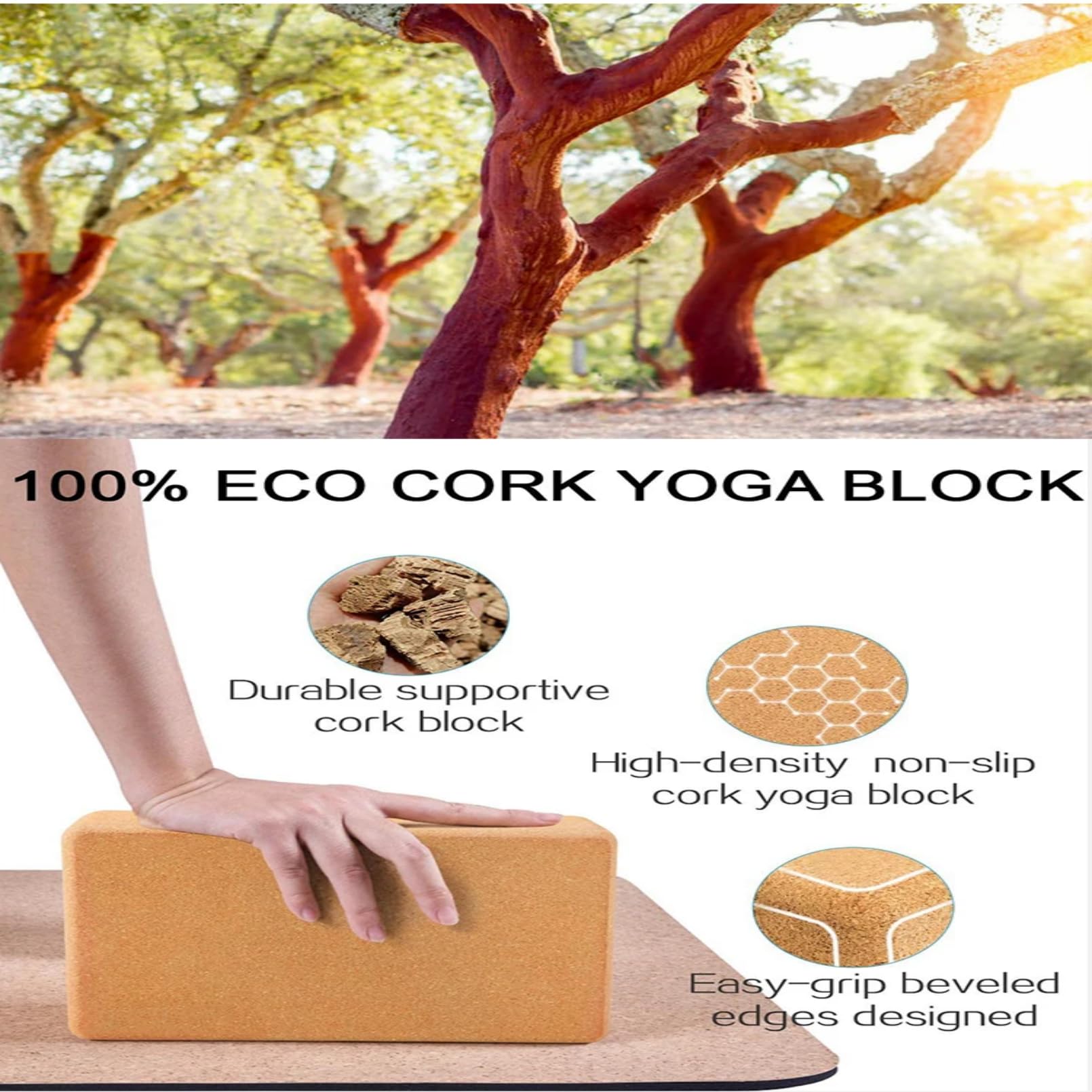 Premium Cork Yoga Blocks - 1 Pack High Density Non-Slip Eco-Friendly Yoga Blocks for Women & Men - Ideal for Yoga, Pilates, Stretching & Meditation - Perfect for Home, Studio & Gym Workouts