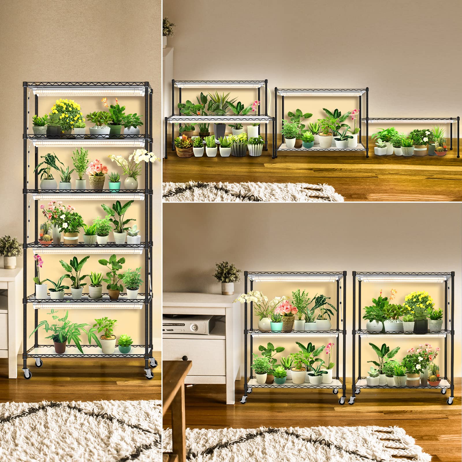 DIY Adjustable Plant Shelf with Full Spectrum Grow Lights - 8-Pack 192W T8 3000K LED Grow Light Shelf with Wheels & Seed Tray (29.5